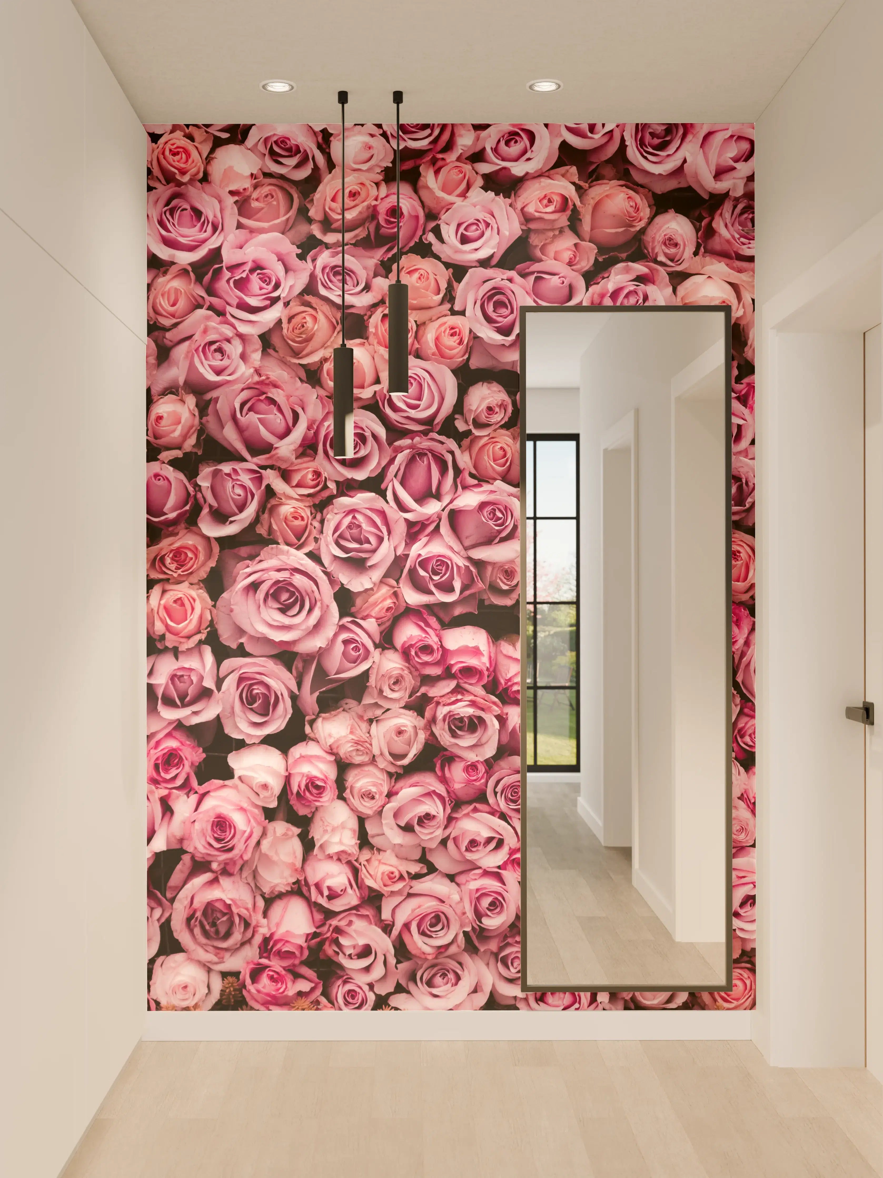 Wandverkleidung Flur - Wunderschöne rosa Rosen – florale Schönheit