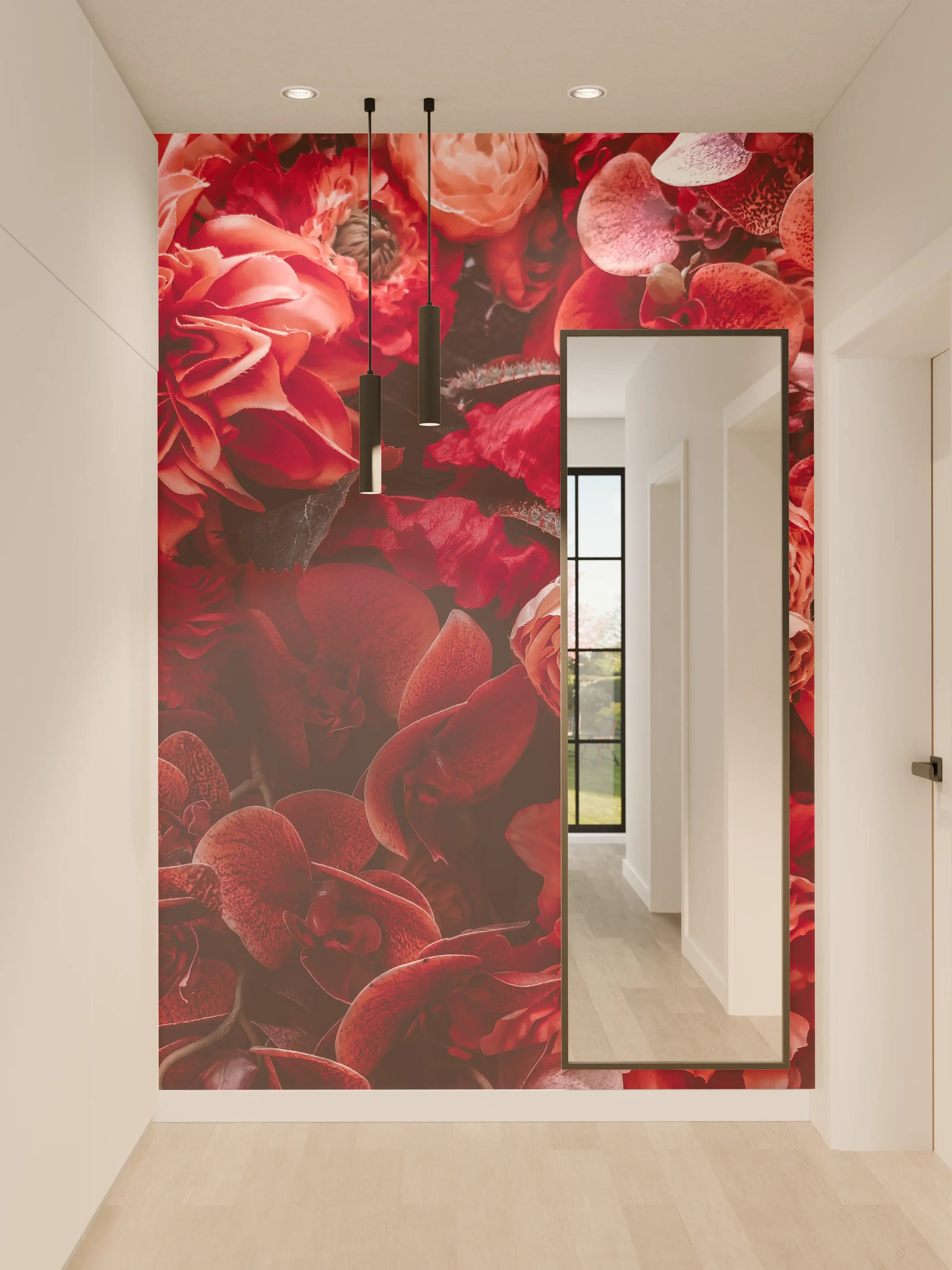 Wandverkleidung Flur - Wunderschöne rote Blumenpracht
