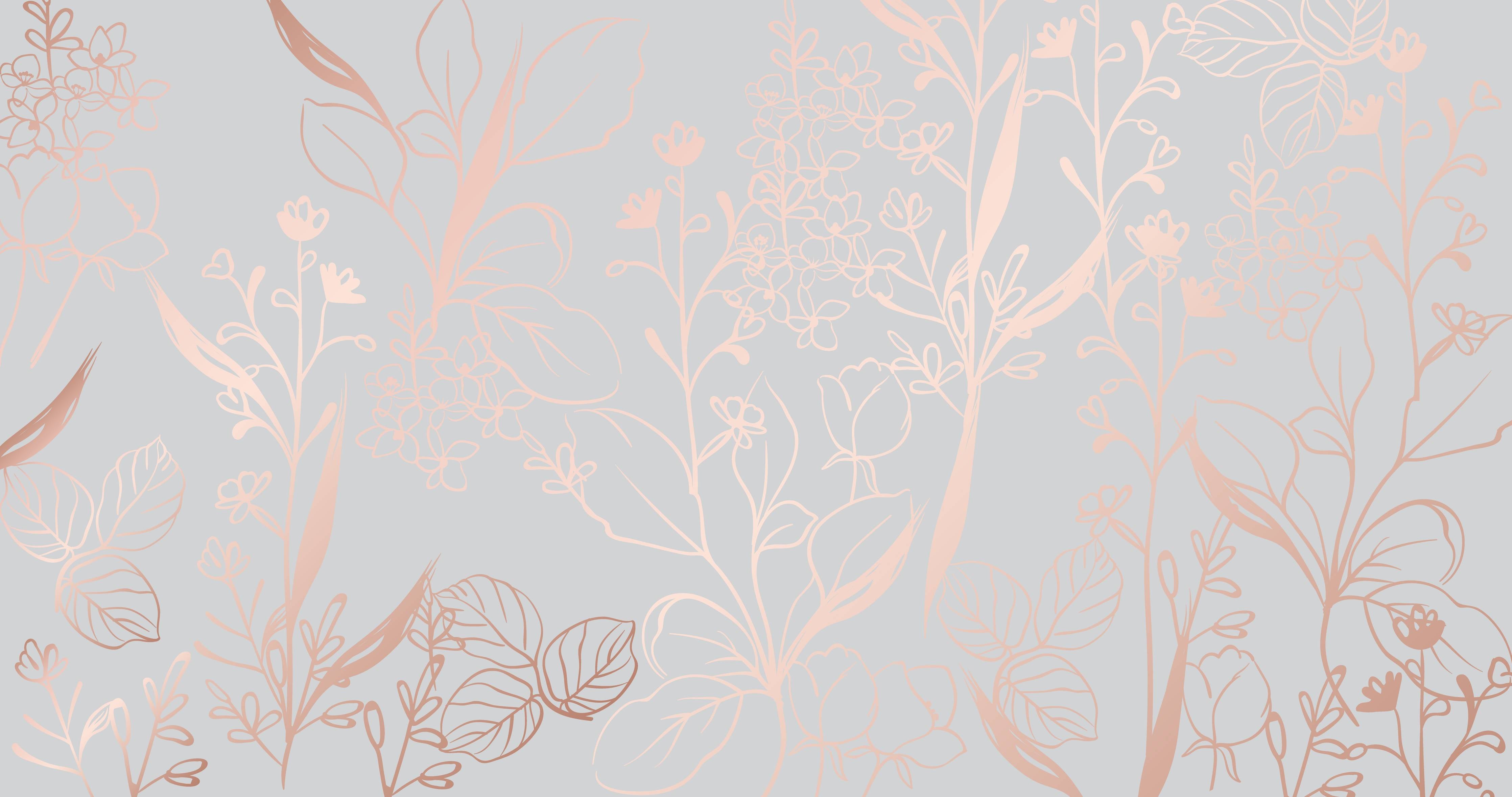 Wandverkleidung Flur-Zarte Blütenillustration Beige-Rosa