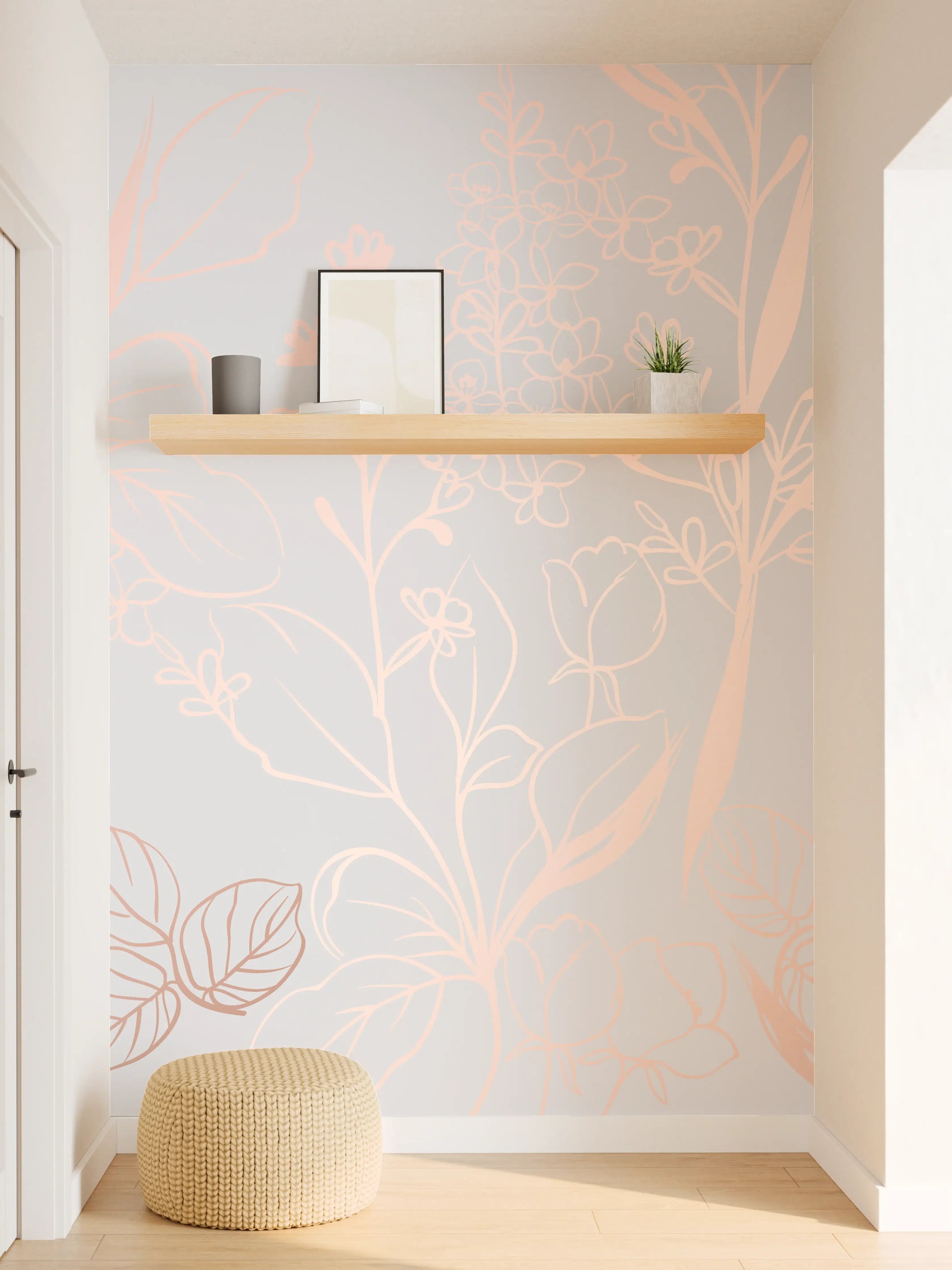 Wandverkleidung Flur - Zarte Blütenillustration Beige-Rosa