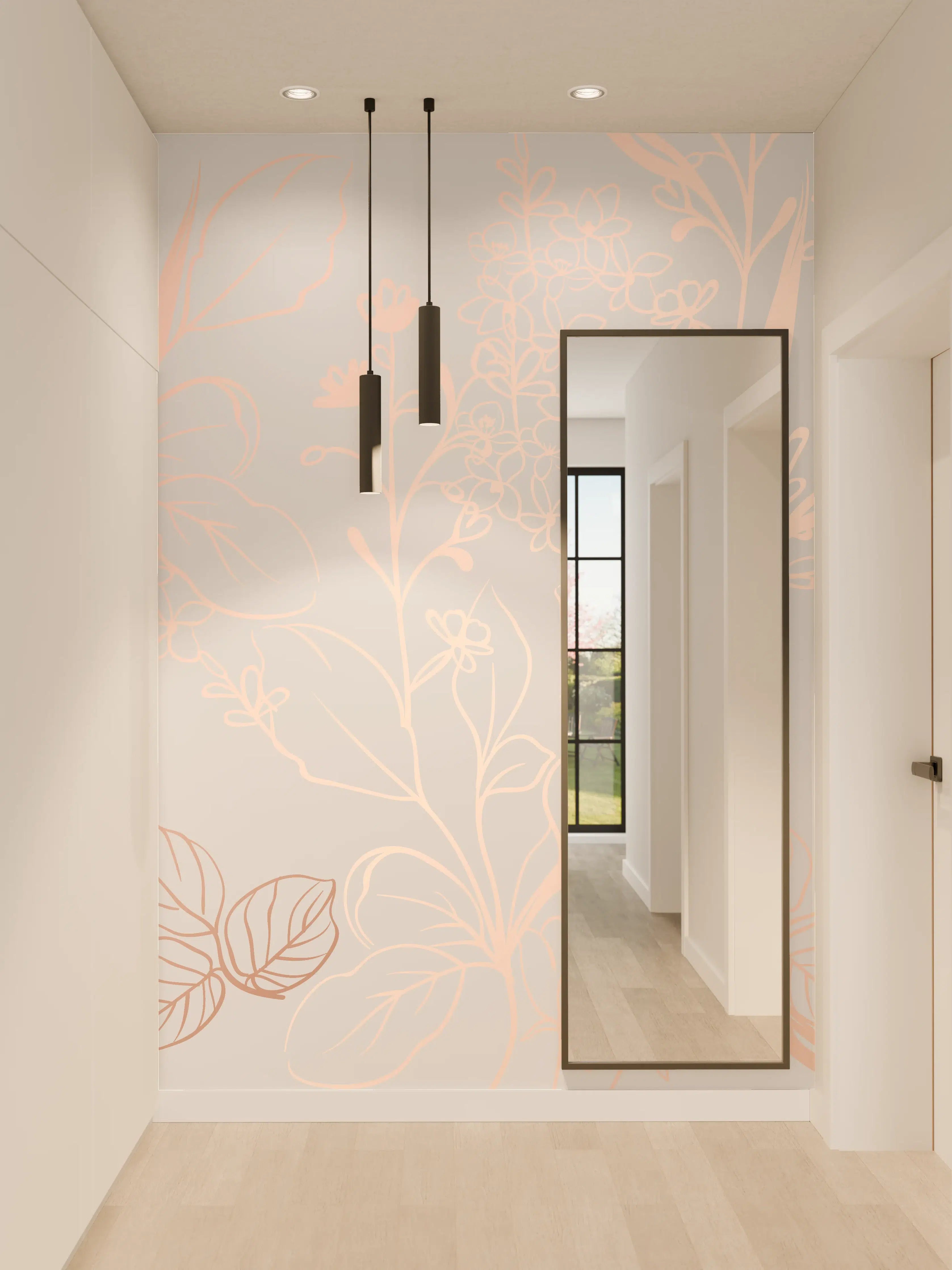Wandverkleidung Flur - Zarte Blütenillustration Beige-Rosa