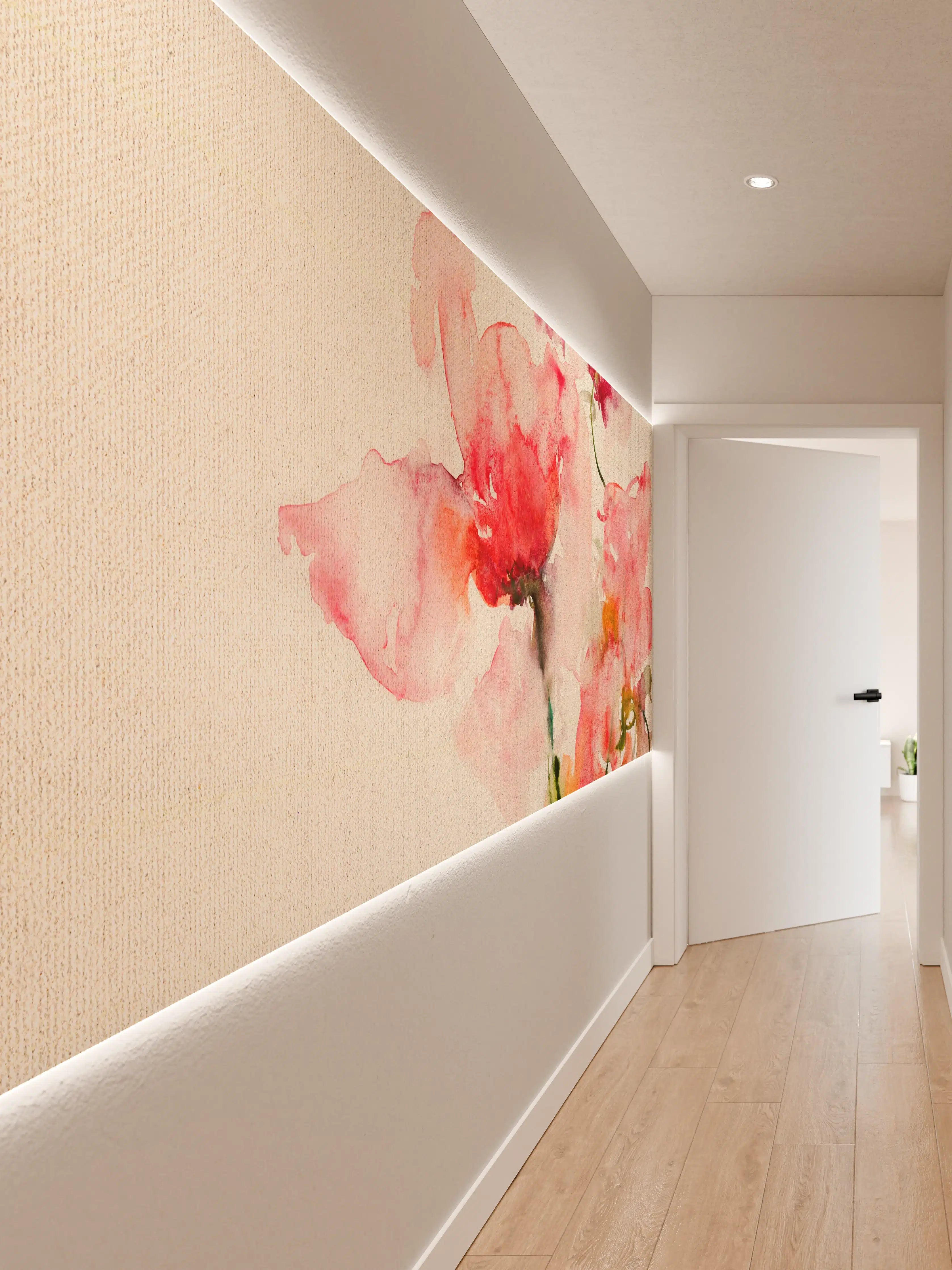 Wandverkleidung Flur - Zarte Blumen in Aquarelltechnik