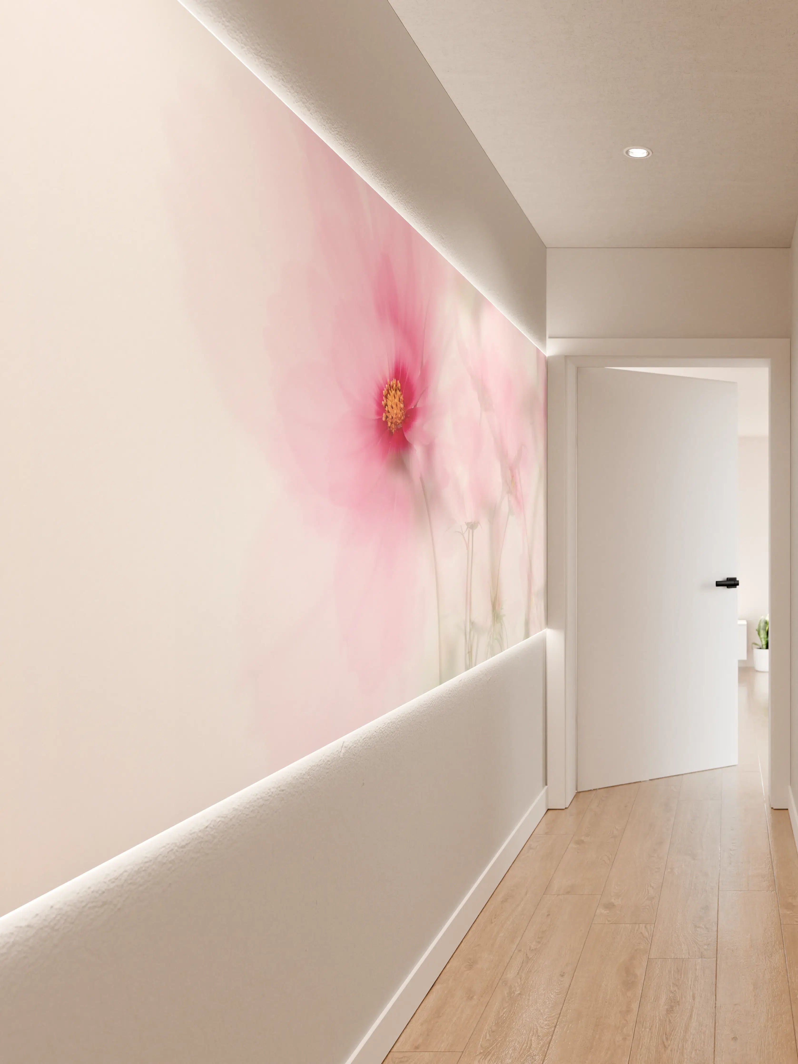 Wandverkleidung Flur - Zarte Blumen mit weichem Pink-Ton