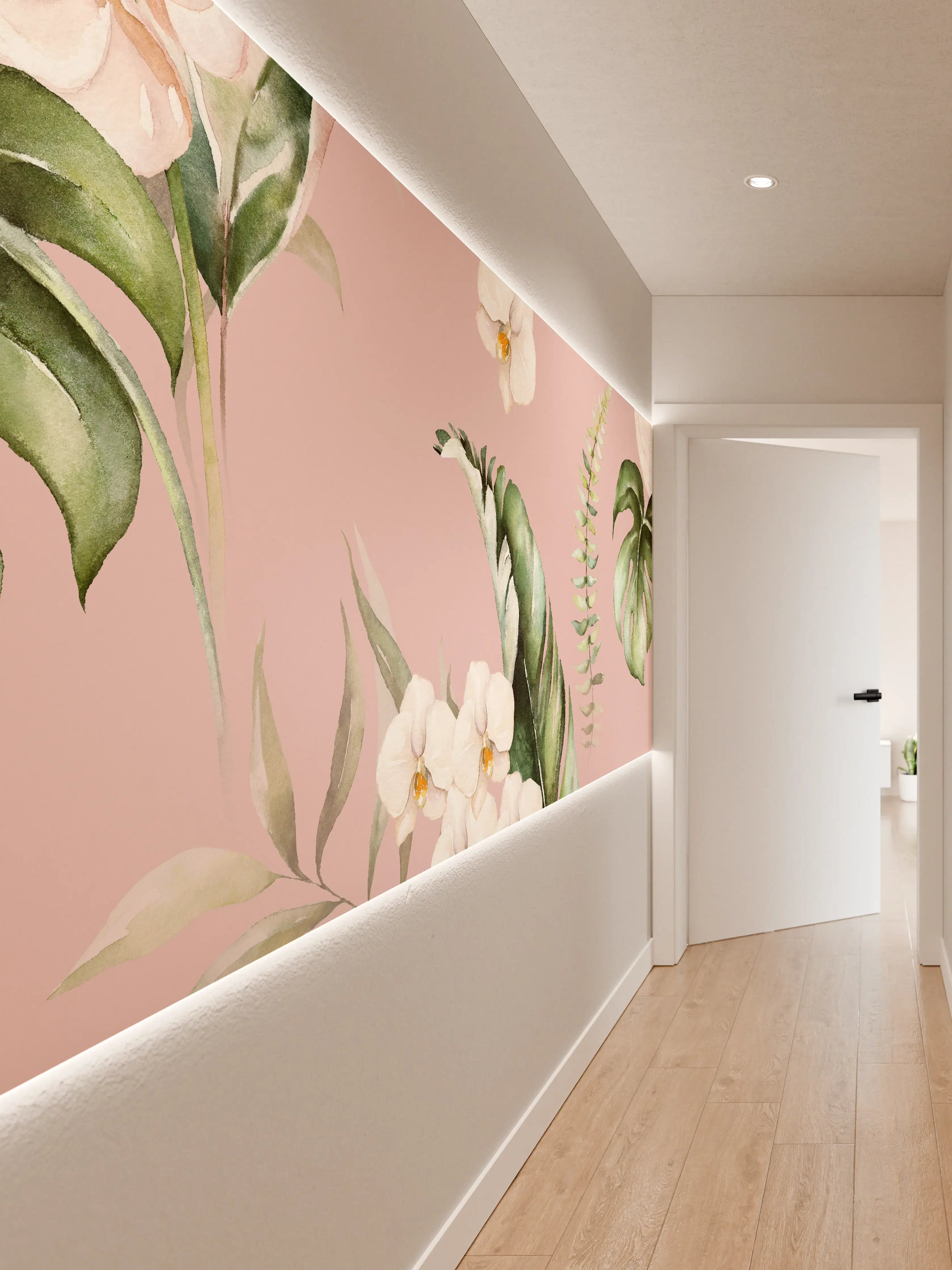 Wandverkleidung Flur - Zarte Blumenmuster in Grautönen