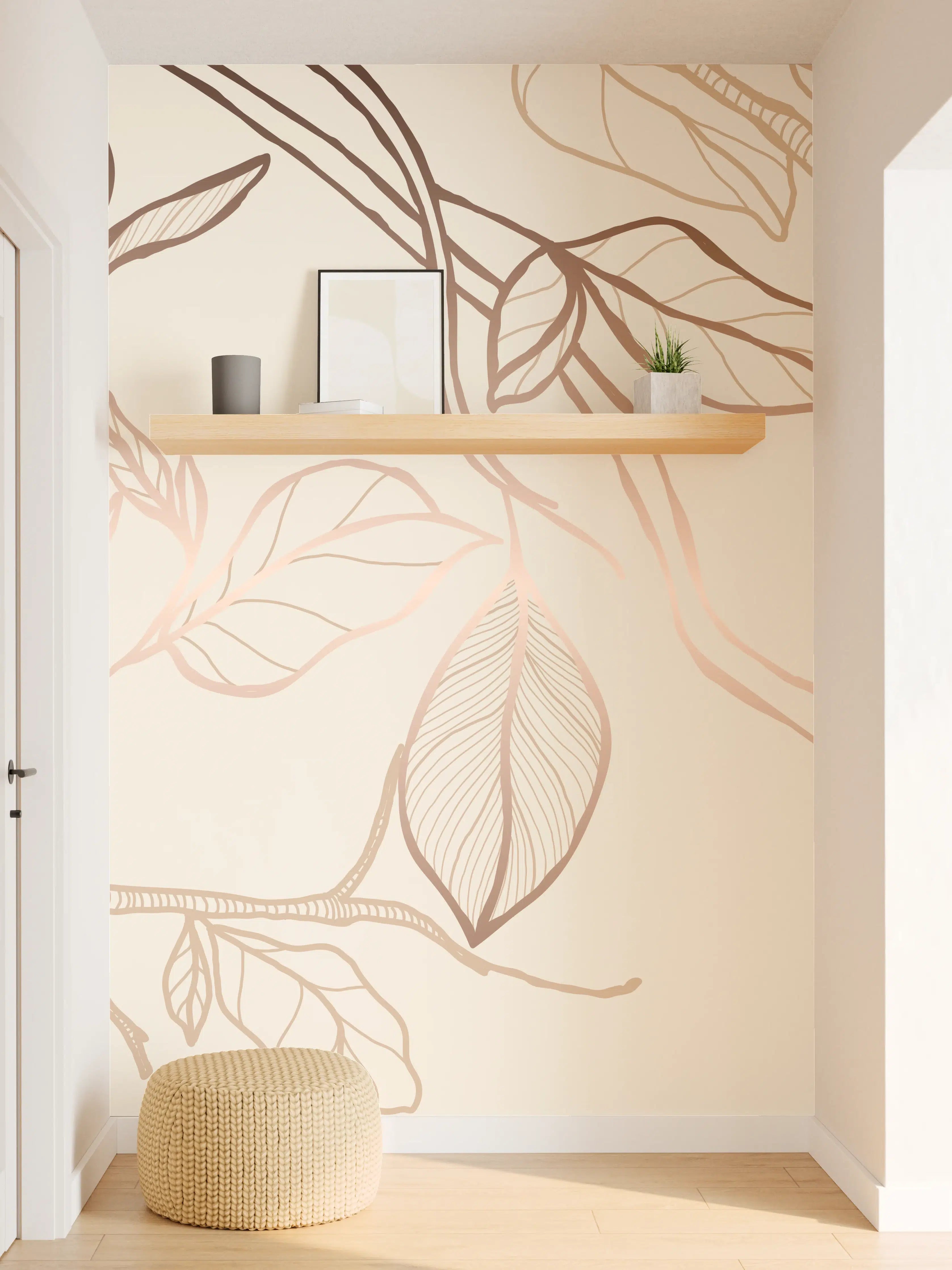 Wandverkleidung Flur - Zarte Blumenzeichnung Beige
