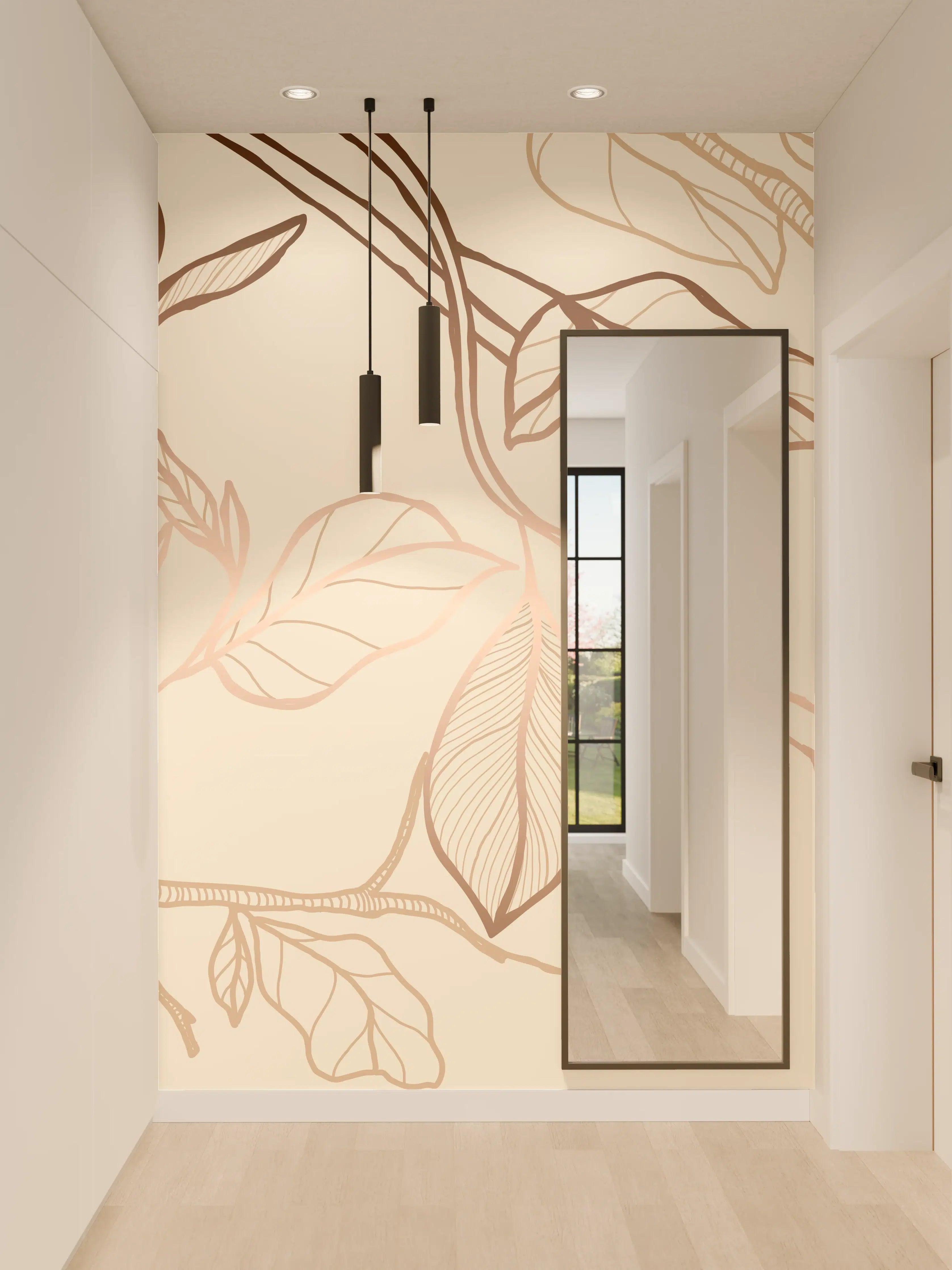 Wandverkleidung Flur - Zarte Blumenzeichnung Beige