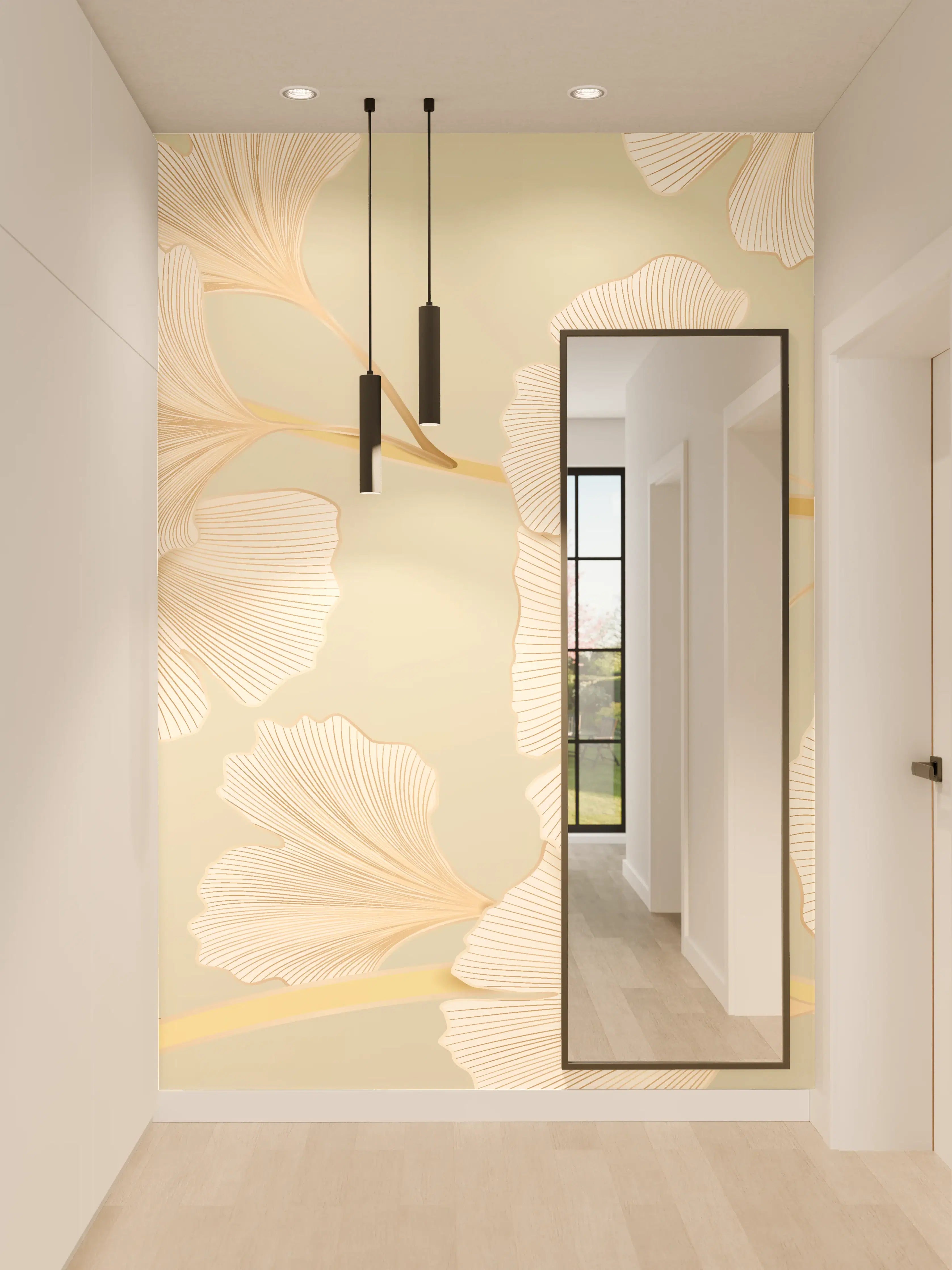 Wandverkleidung Flur - Zarte Ginkgo-Blatt-Muster
