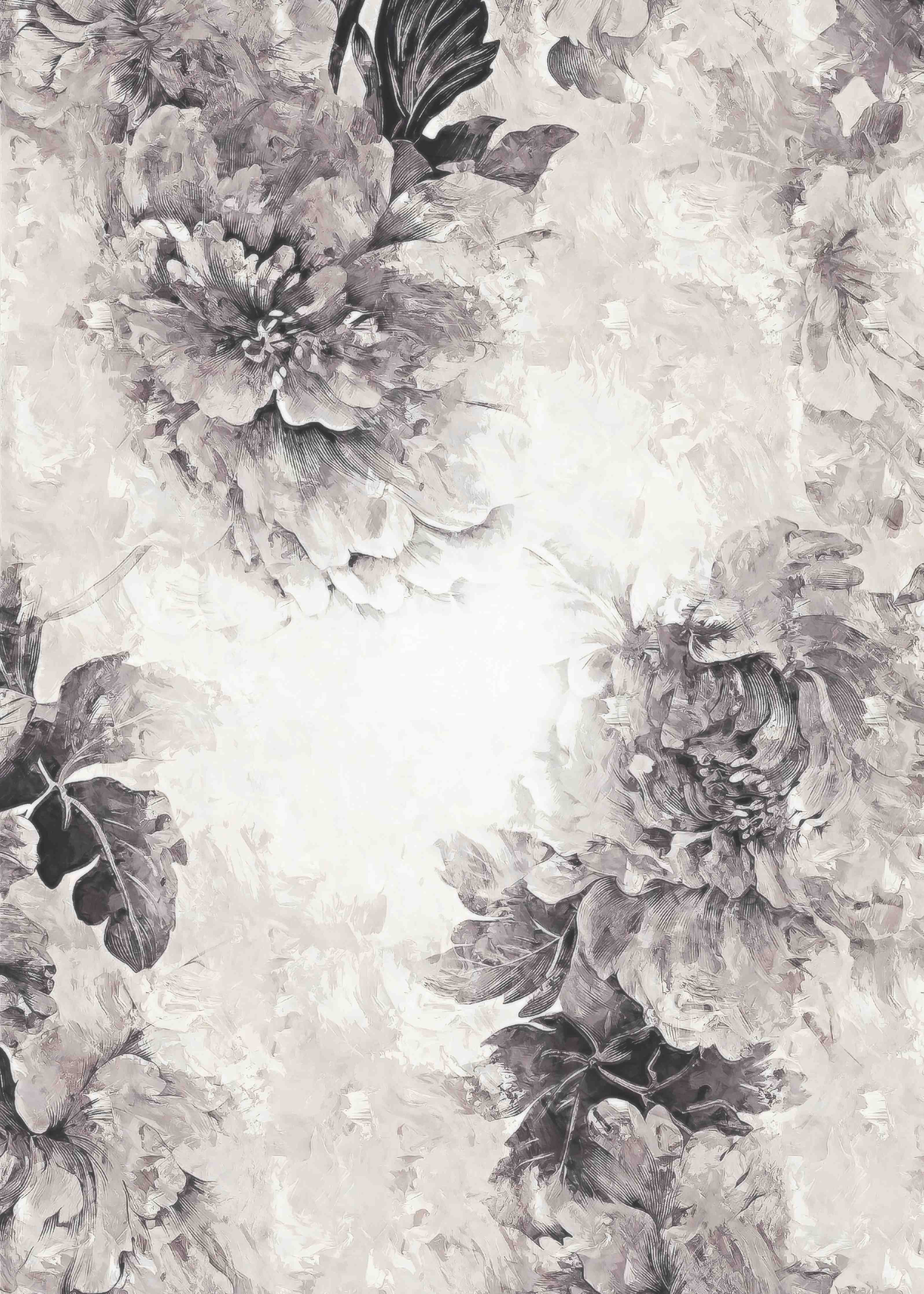 Wandverkleidung Flur-Zarte Graublumen im Weißdesign