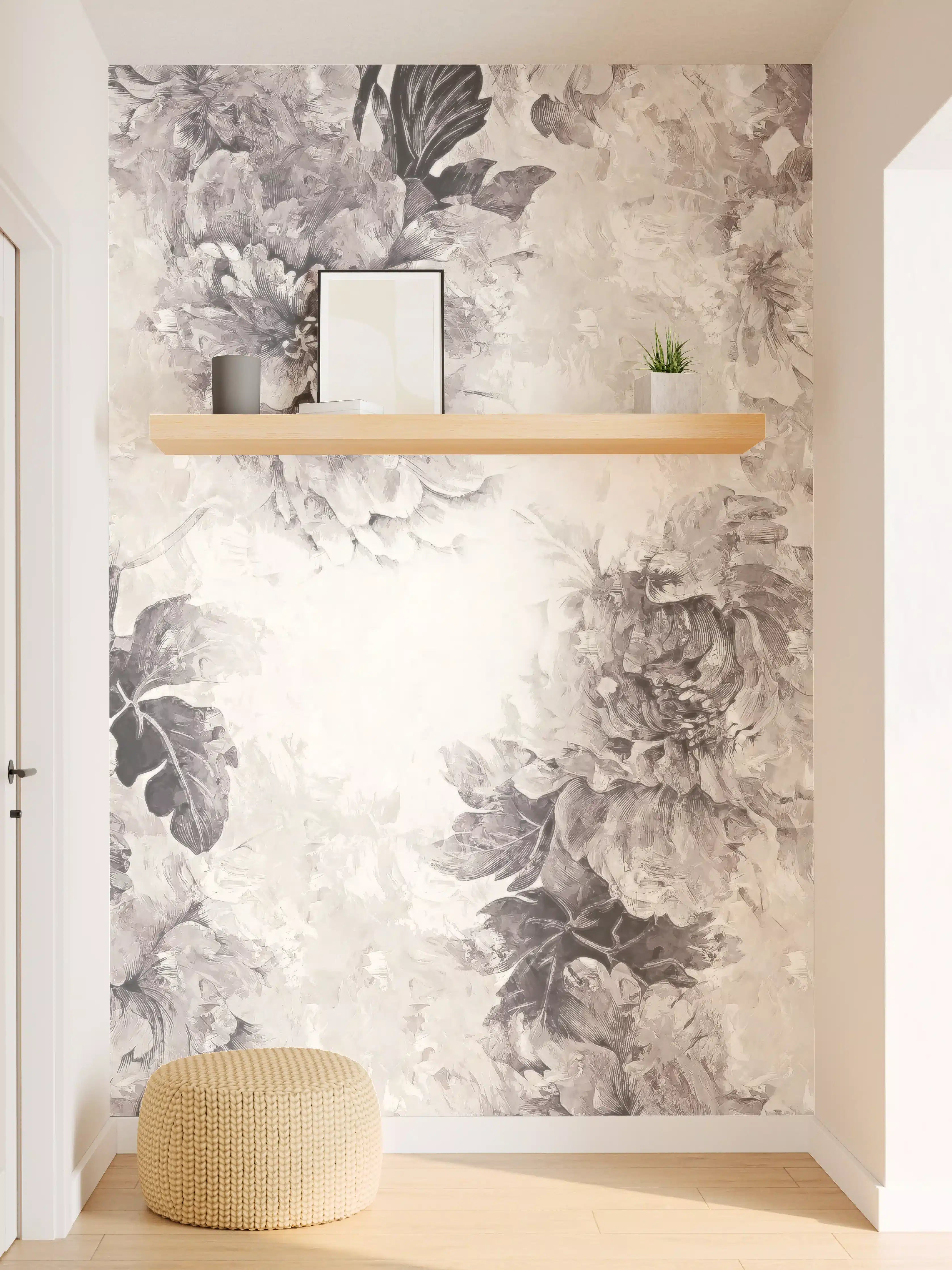 Wandverkleidung Flur - Zarte Graublumen im Weißdesign