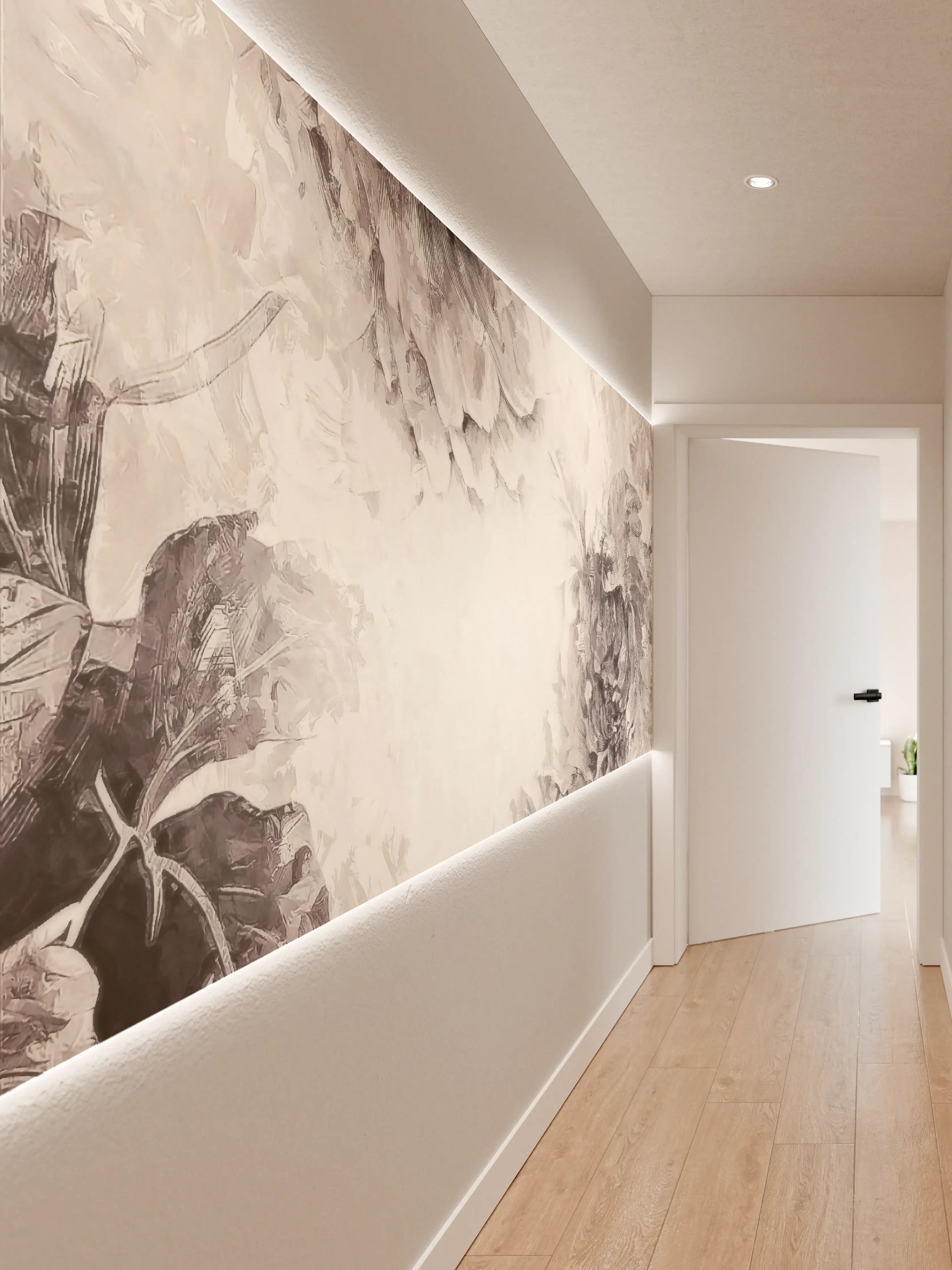 Wandverkleidung Flur - Zarte Graublumen im Weißdesign