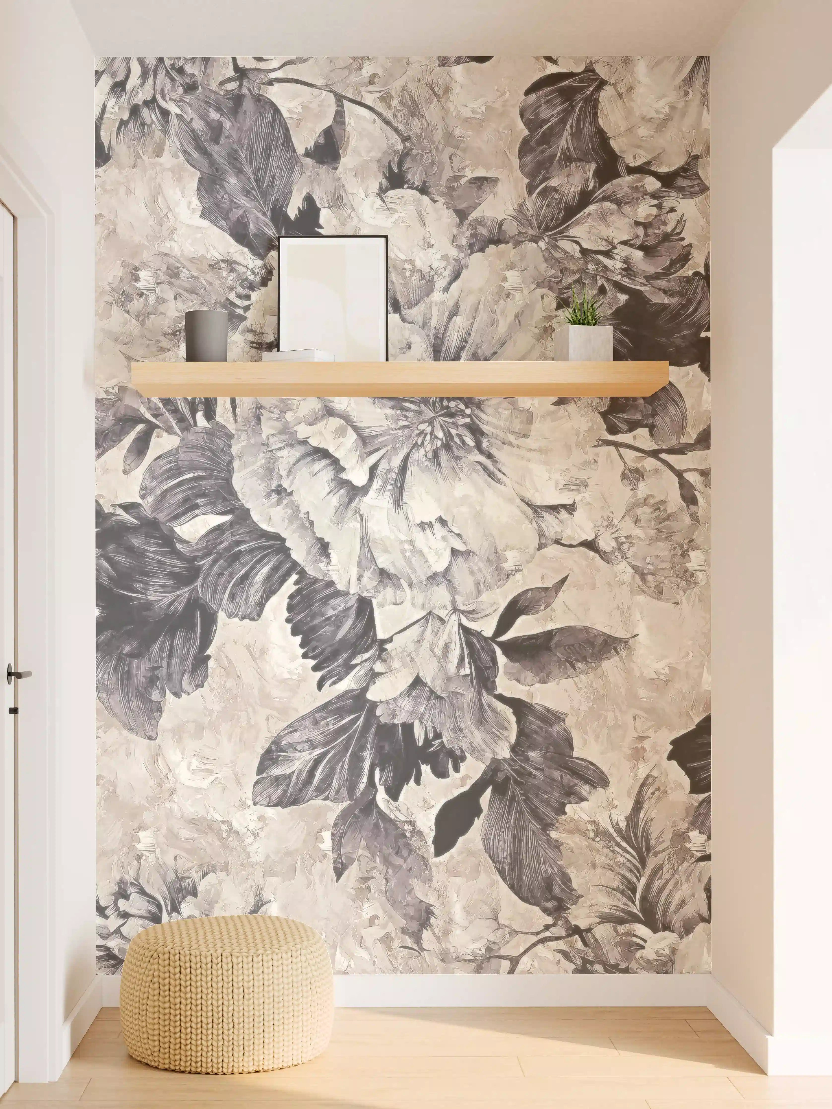 Wandverkleidung Flur - Zarte Graublumen im weißen Design