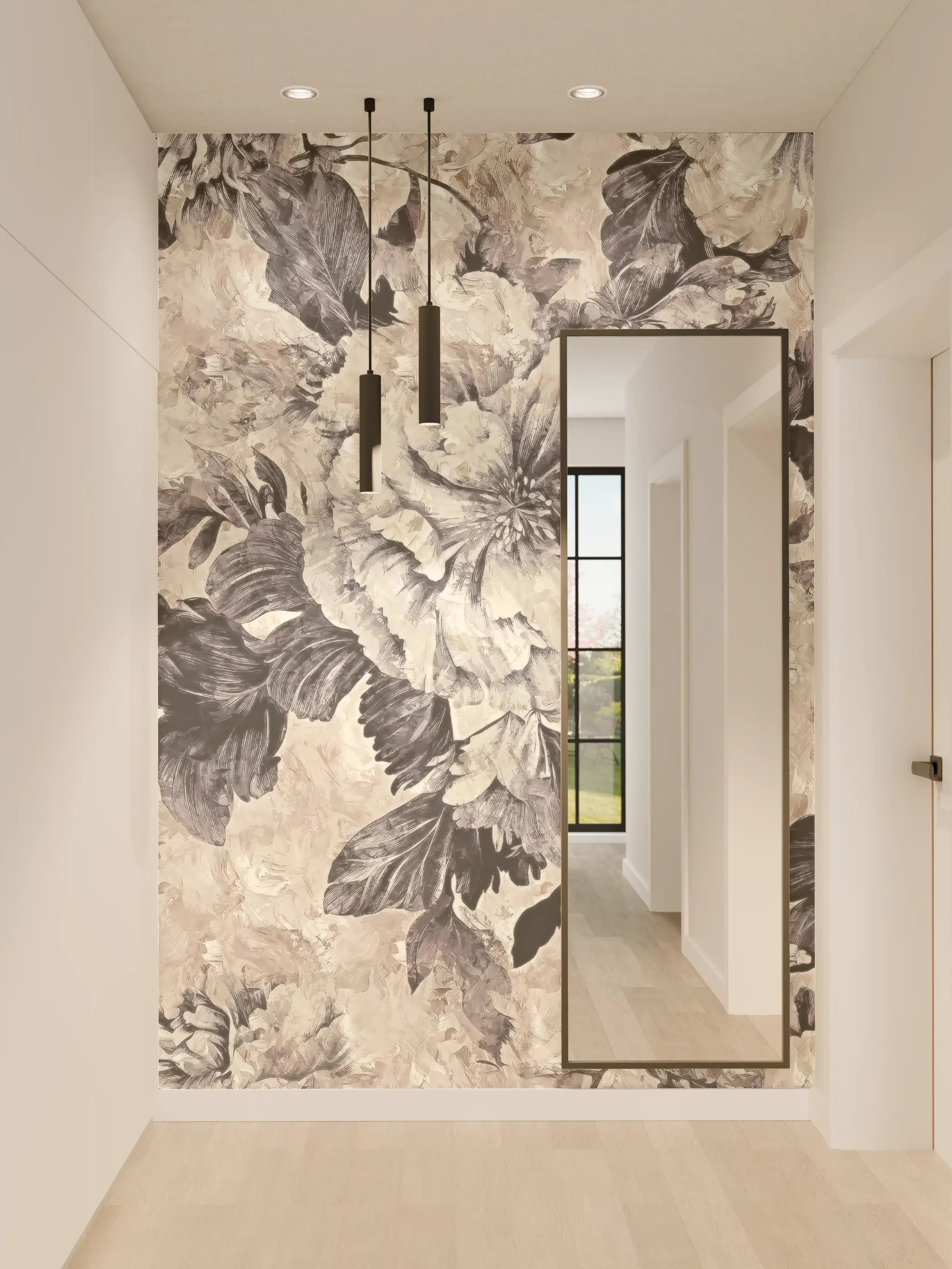 Wandverkleidung Flur - Zarte Graublumen im weißen Design