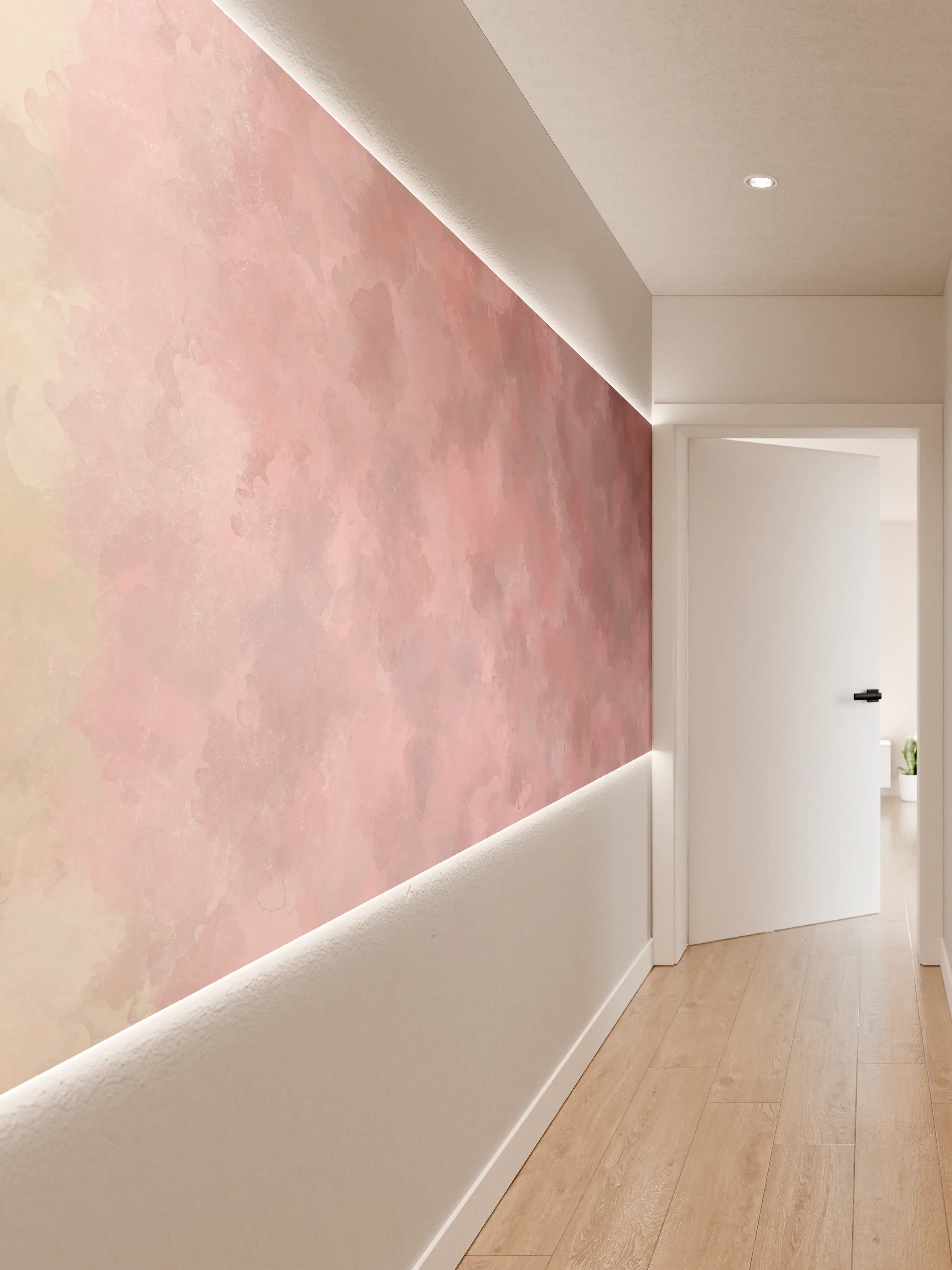 Wandverkleidung Flur - Zarte Grautöne in abstrakter Pastellkunst