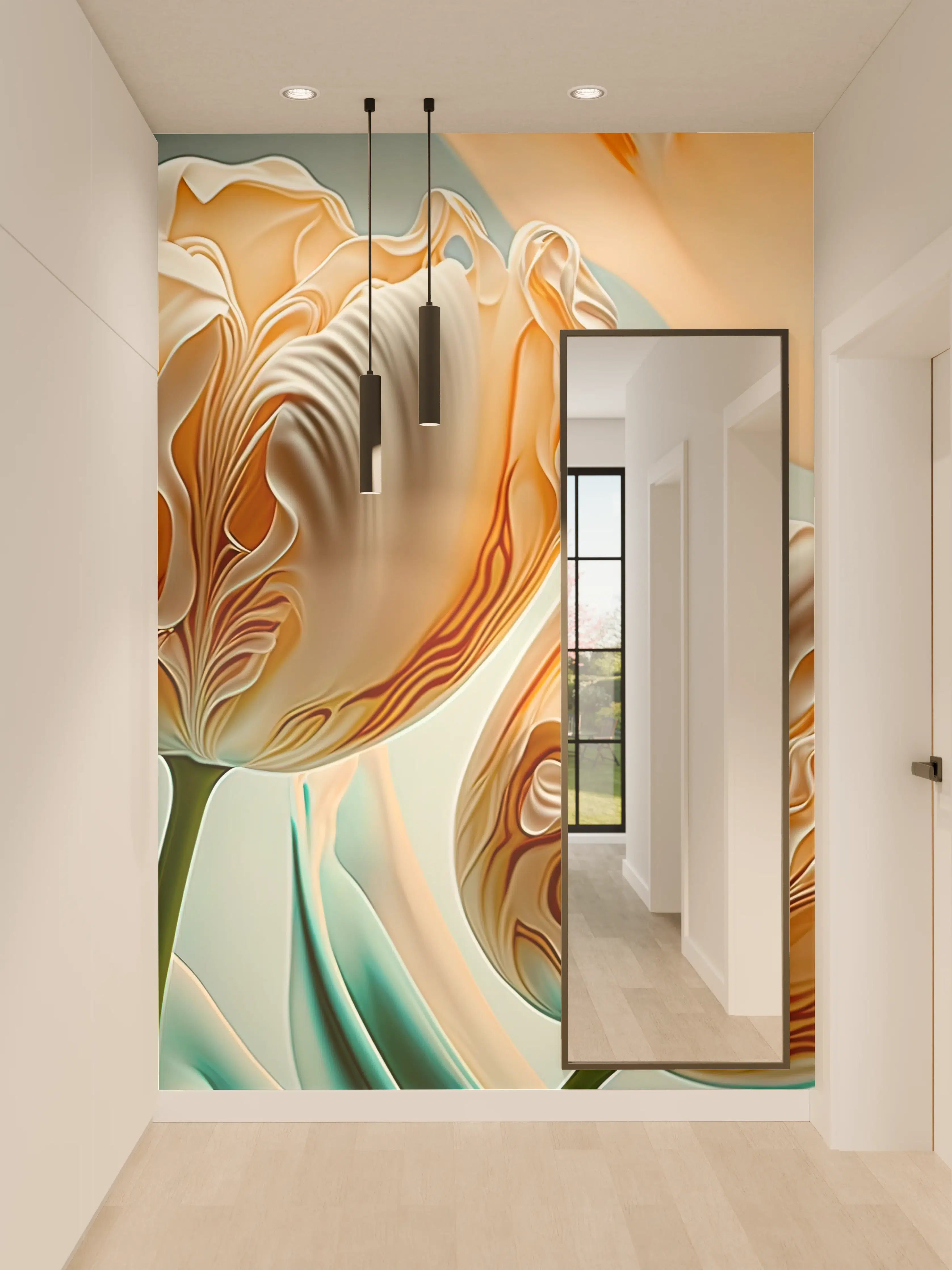 Wandverkleidung Flur - Zarte Grautöne: Abstrakte Tulpen