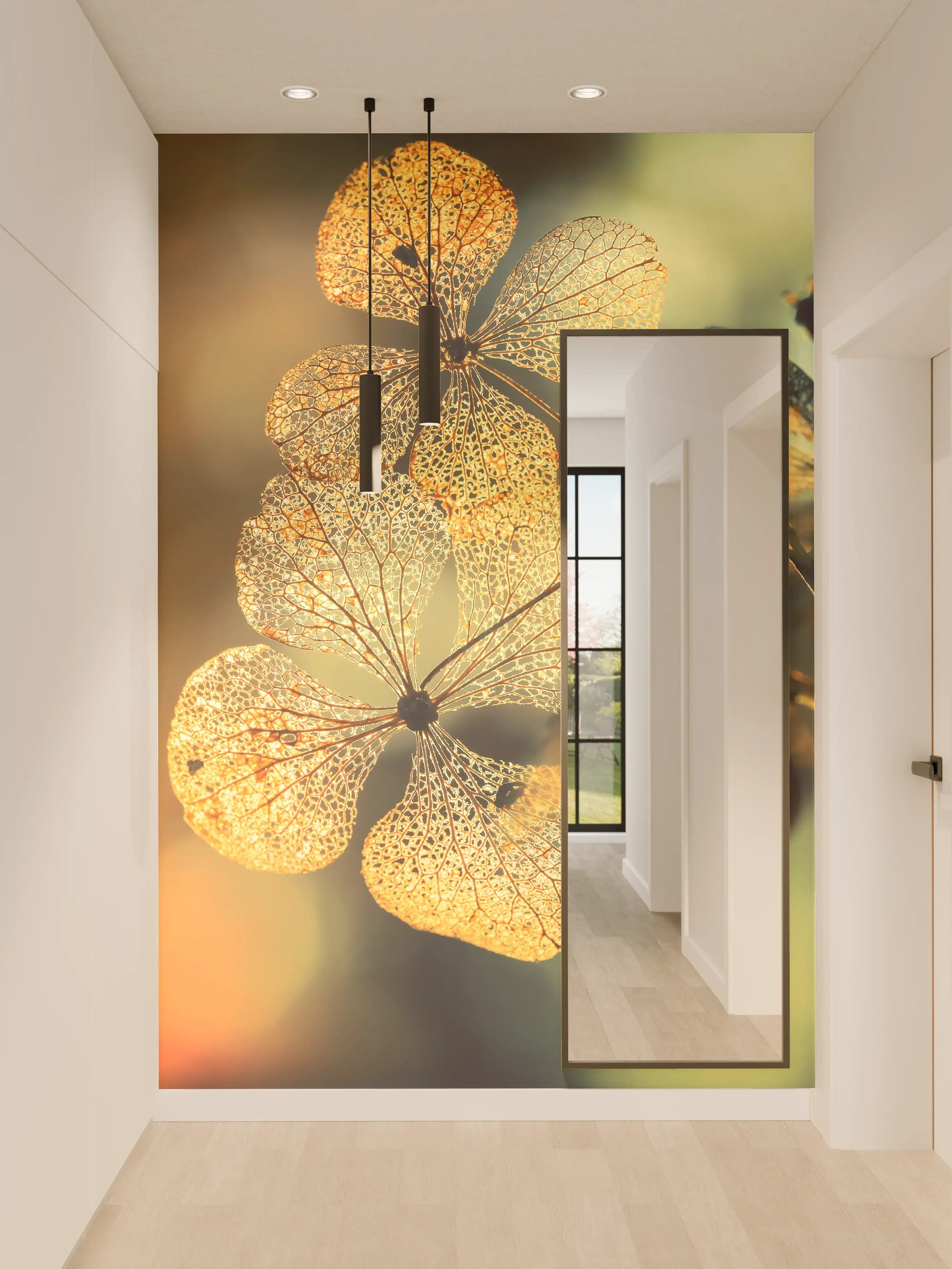 Wandverkleidung Flur - Zarte Hortensien im Sonnenlicht