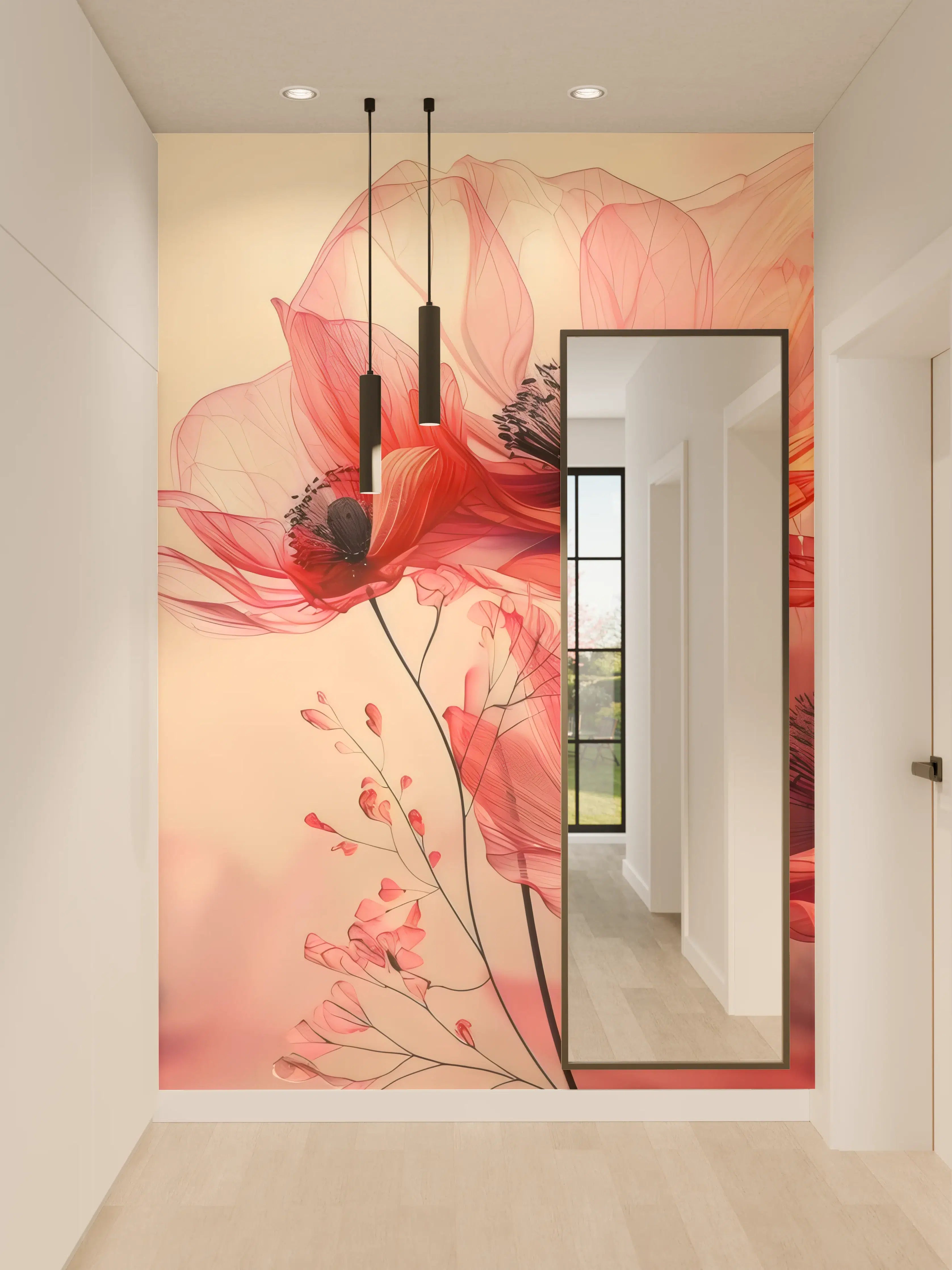 Wandverkleidung Flur - Zarte Mohnblüten in Rosa