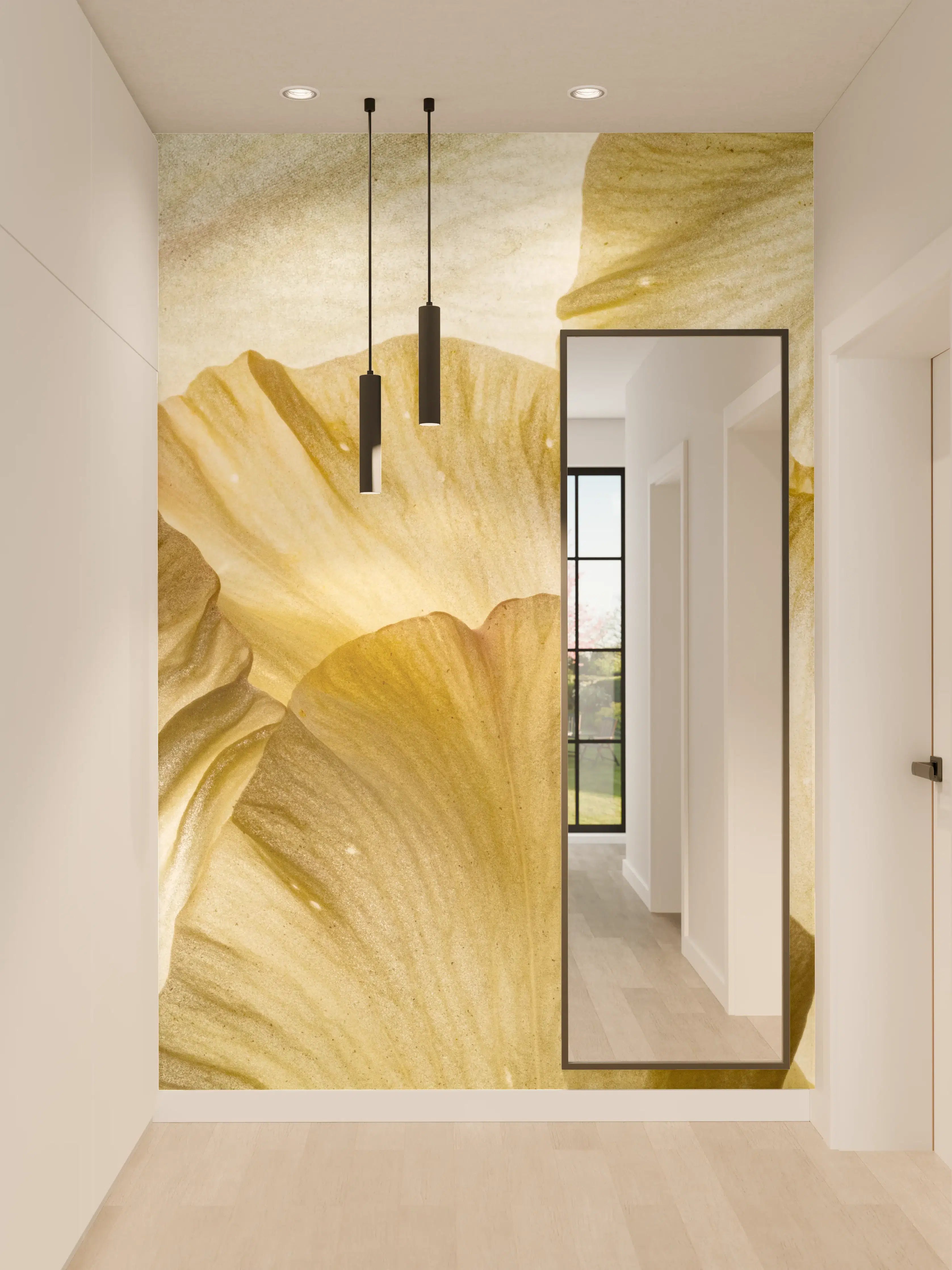 Wandverkleidung Flur - Zarte Pastellblumen mit Grauweißnuancen