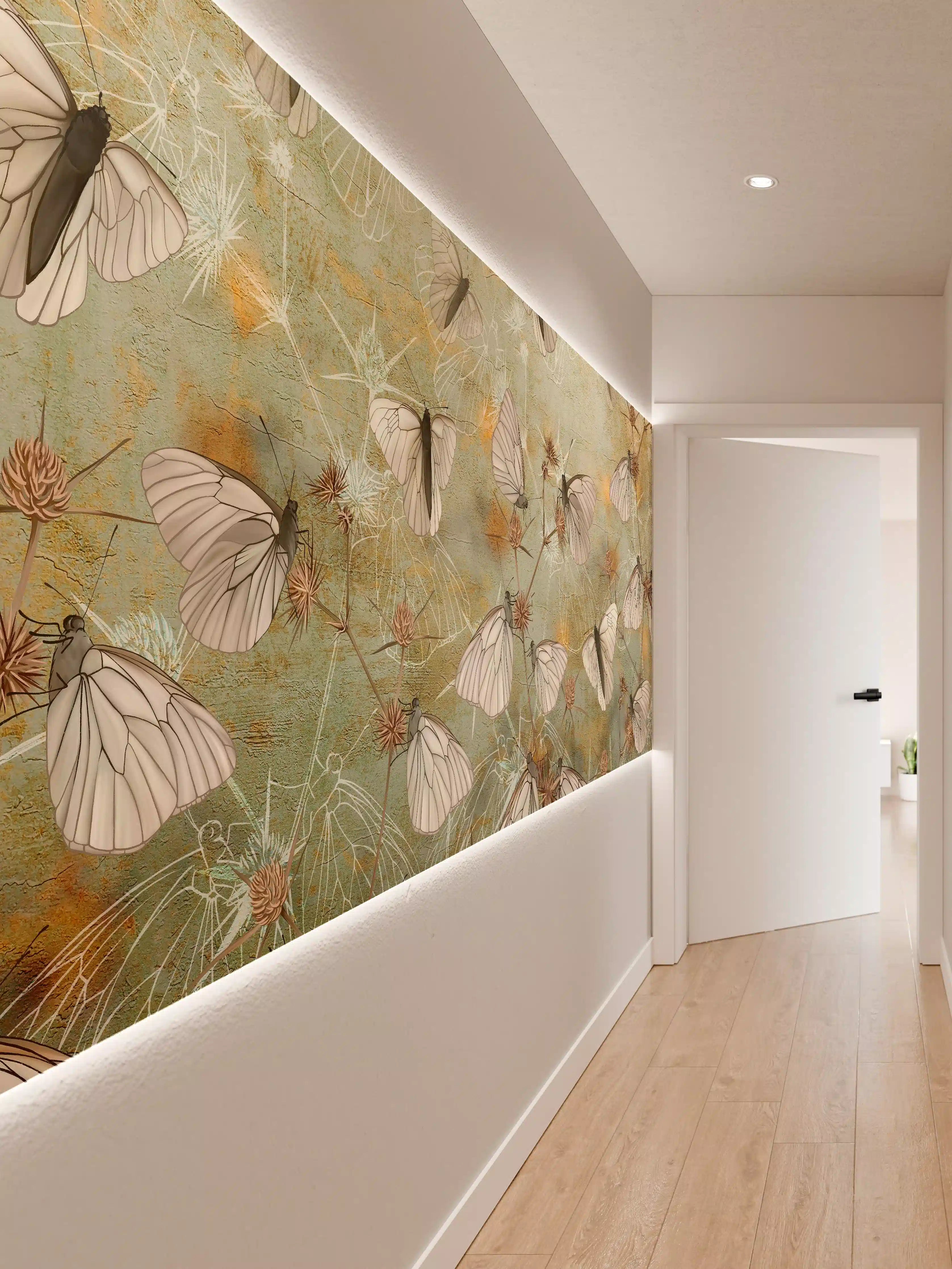 Wandverkleidung Flur - Zarte Schmetterlinge auf Blüten
