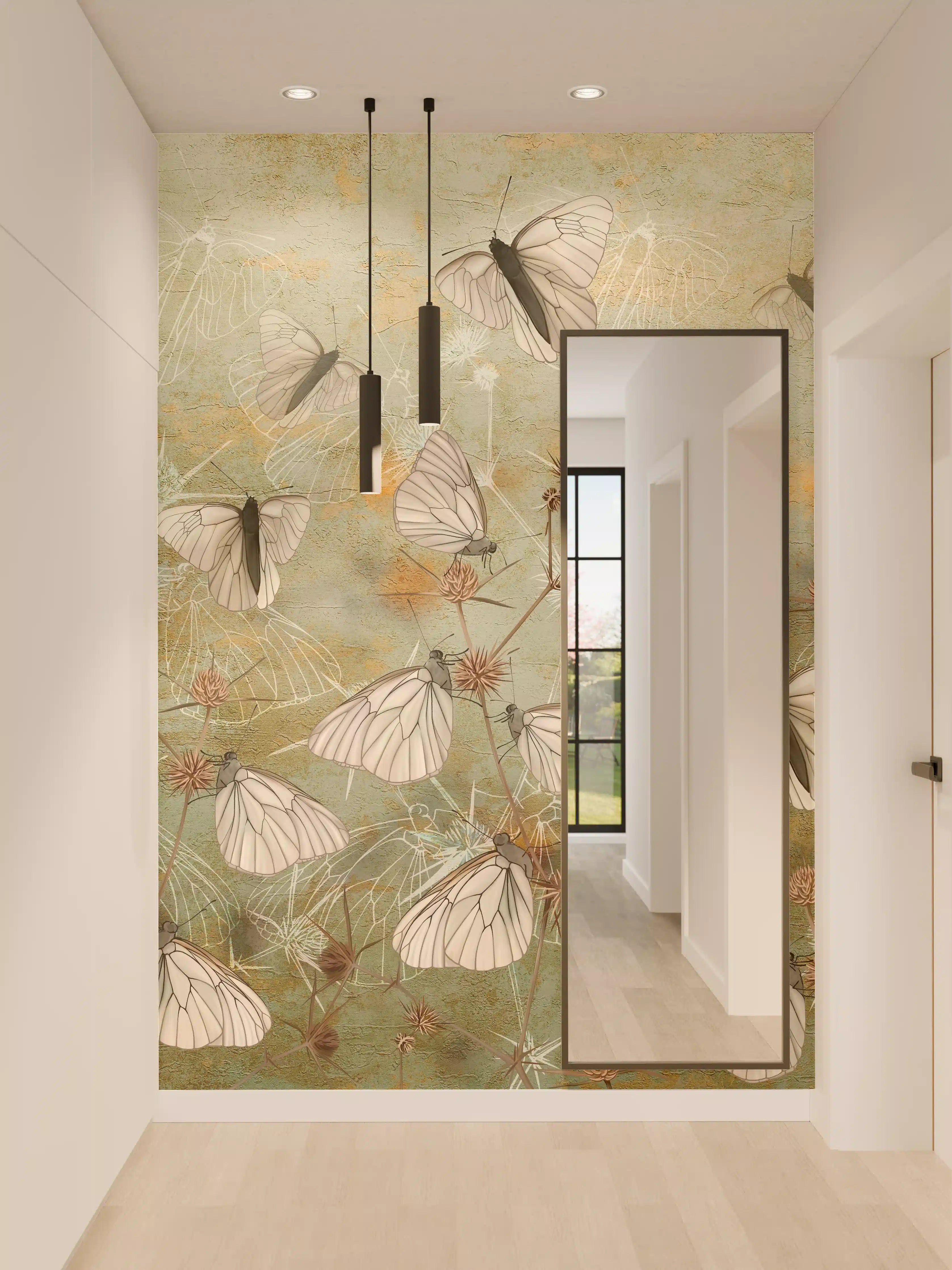 Wandverkleidung Flur - Zarte Schmetterlinge auf Blüten