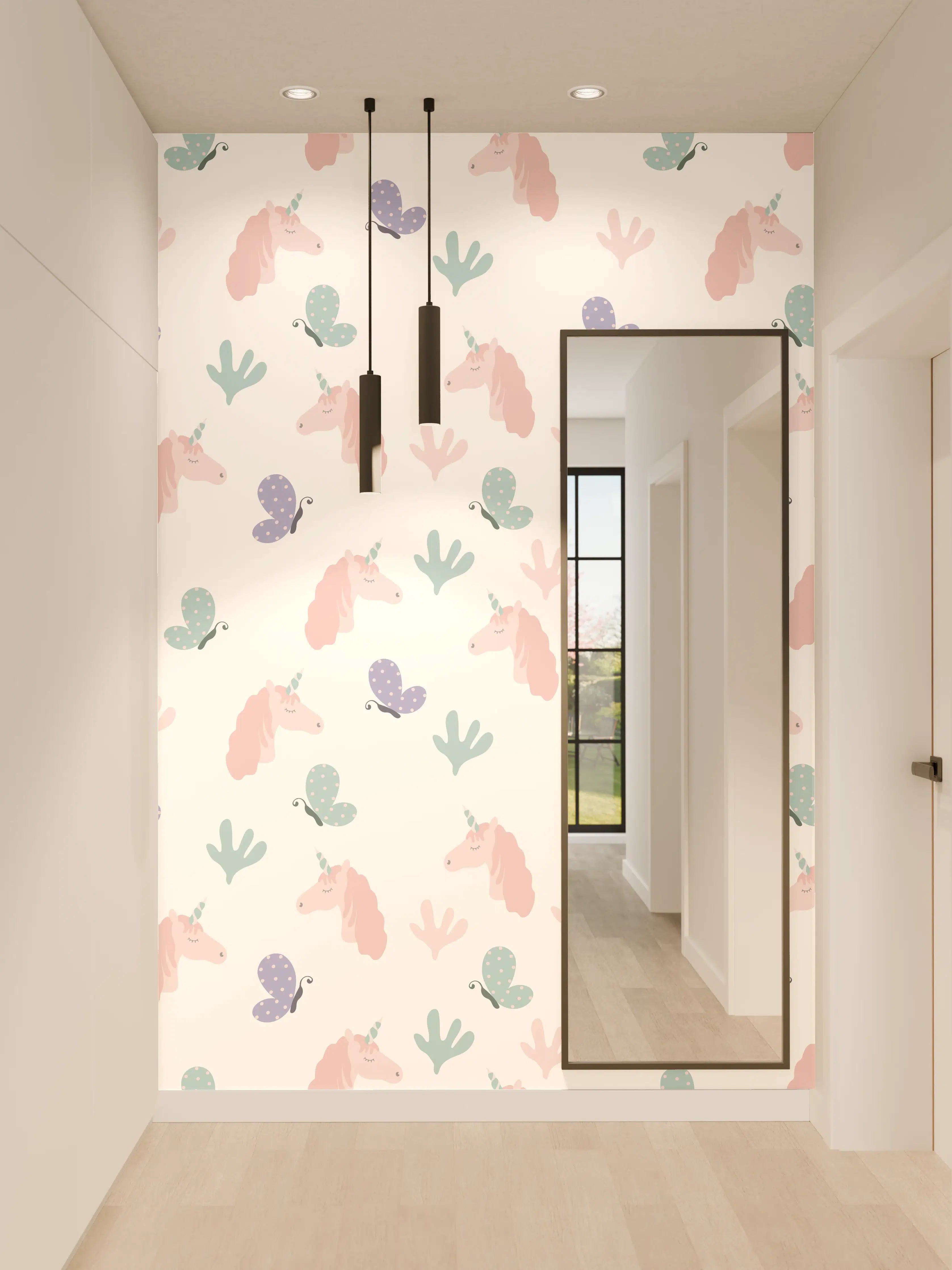 Wandverkleidung Flur - Zarte, bunte Blumenmuster auf hellen Hintergründen
