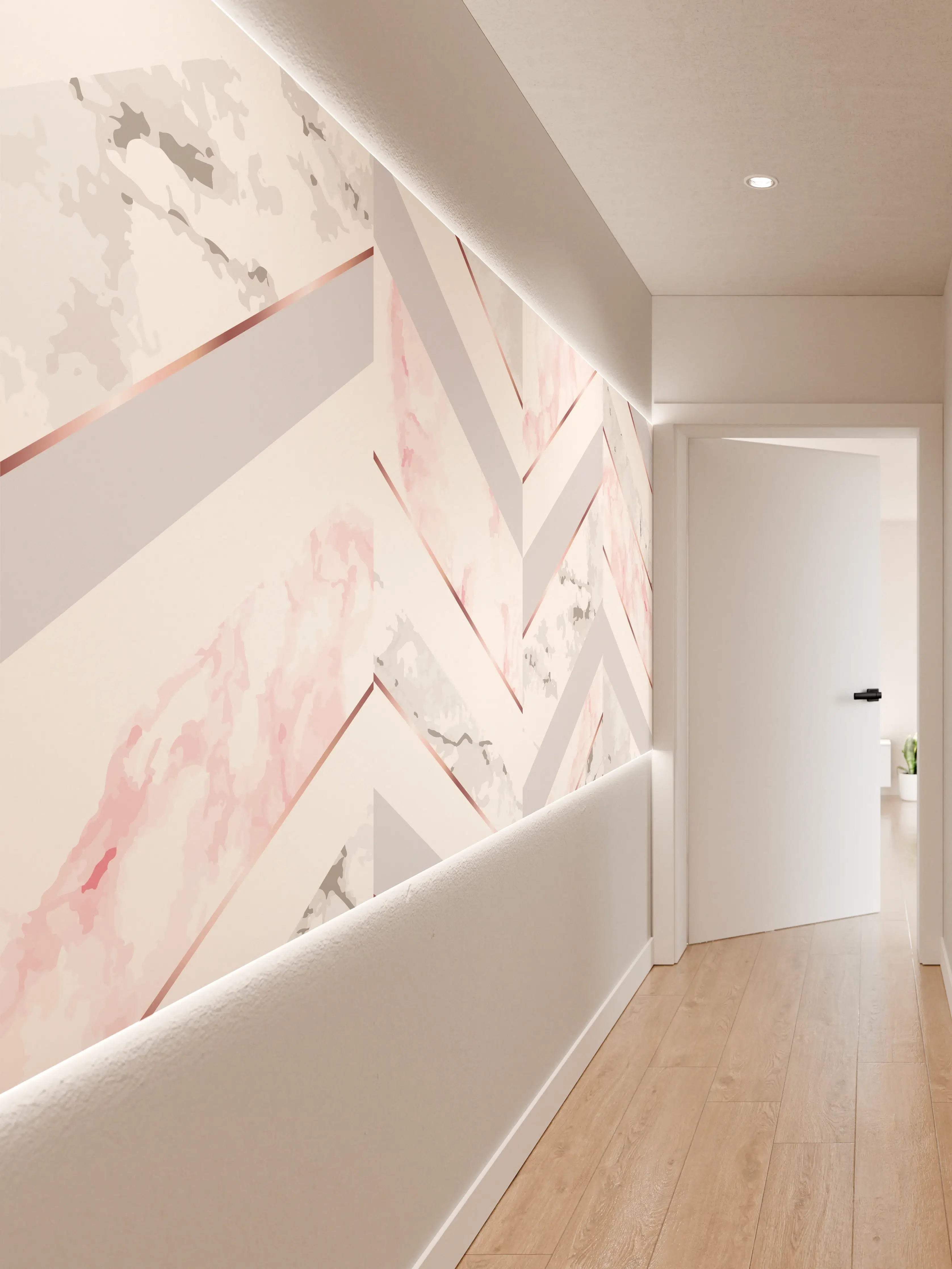 Wandverkleidung Flur - Zartes Rosa-Weiß Muster