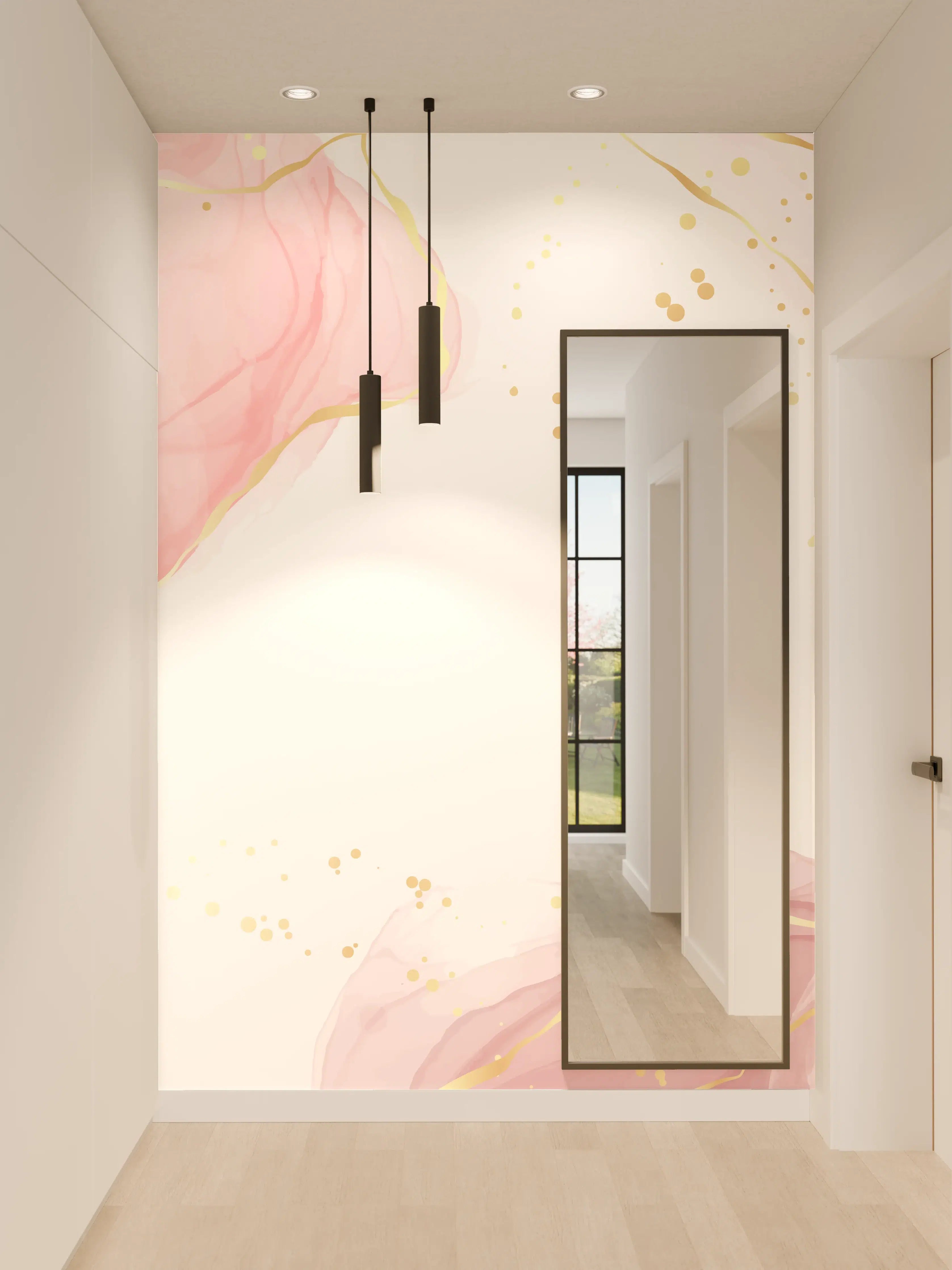Wandverkleidung Flur - Zartrosa Blumen Aquarell-Design