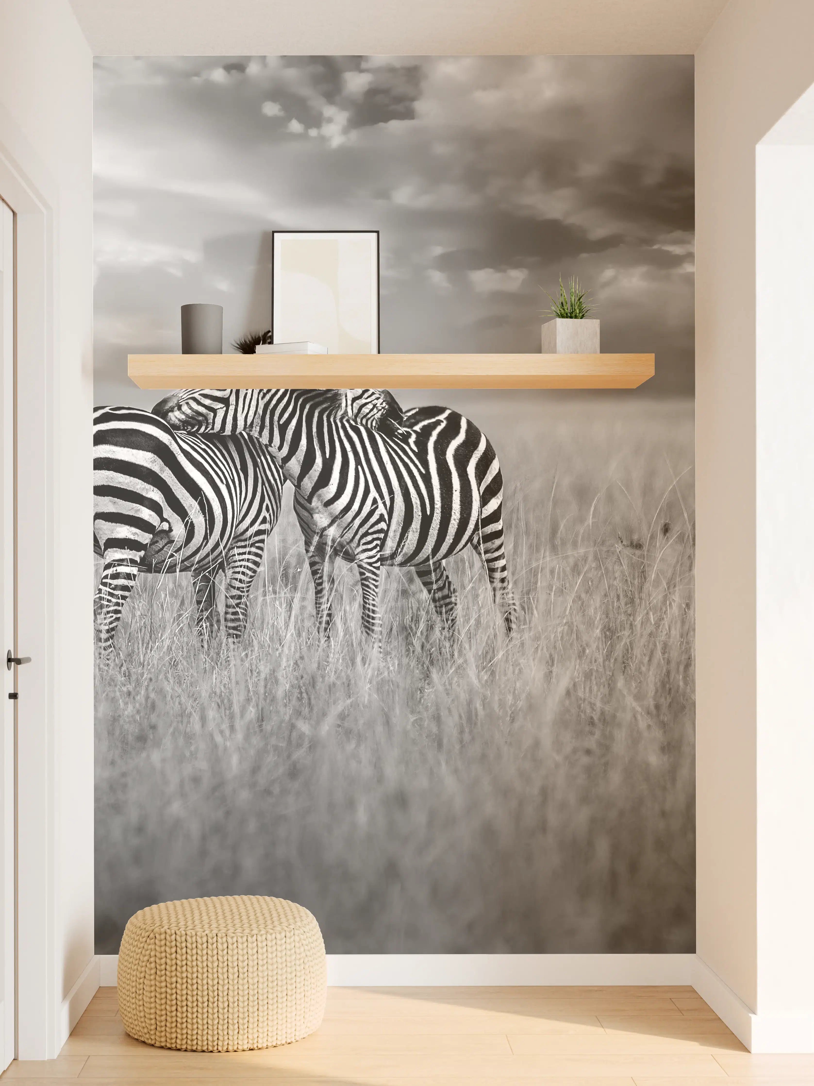 Wandverkleidung Flur - Zebras in ihrer Natur - Savanne