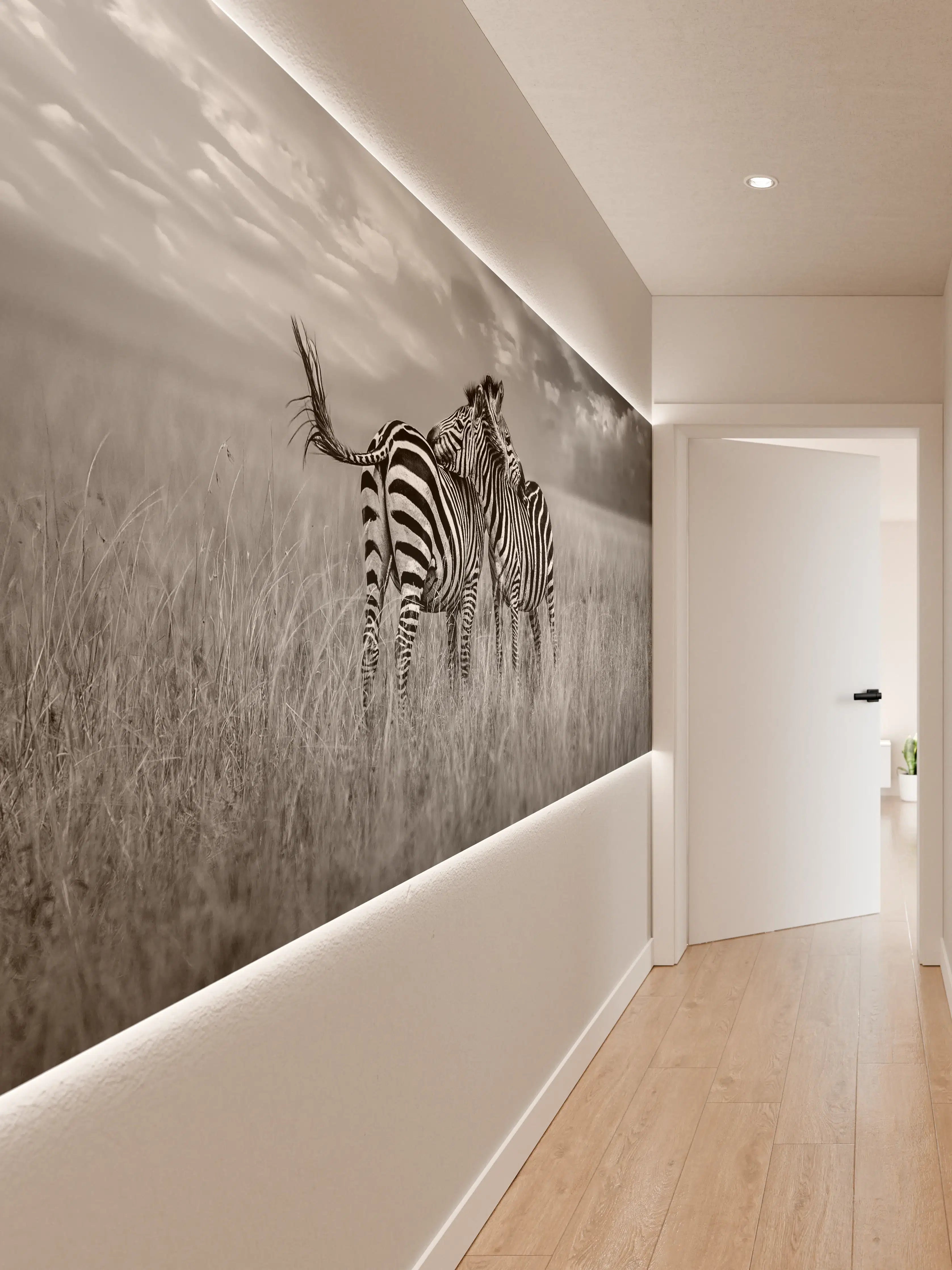 Wandverkleidung Flur - Zebras in ihrer Natur - Savanne