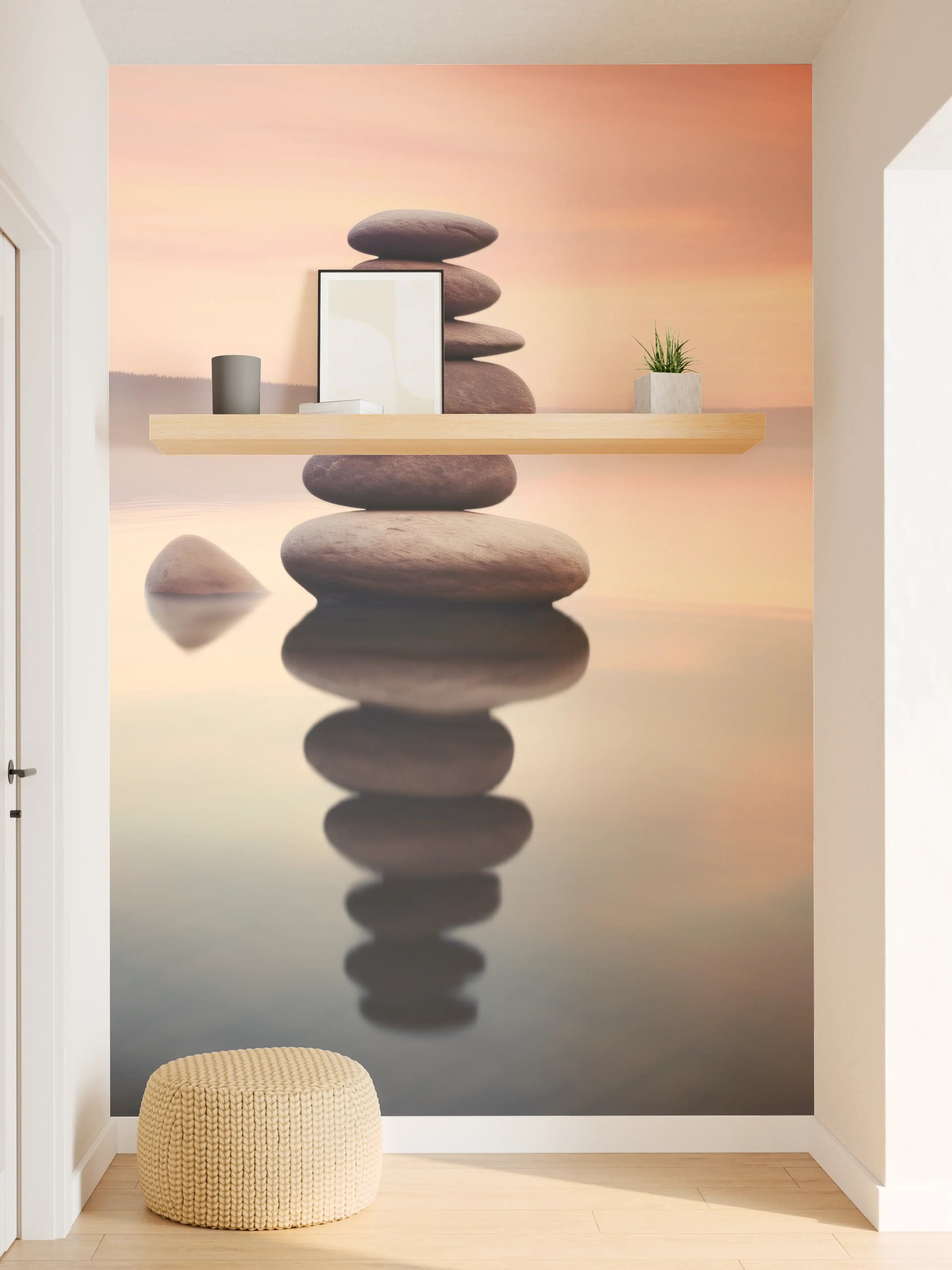 Wandverkleidung Flur - Zen-Steine am rosa Sonnenuntergang