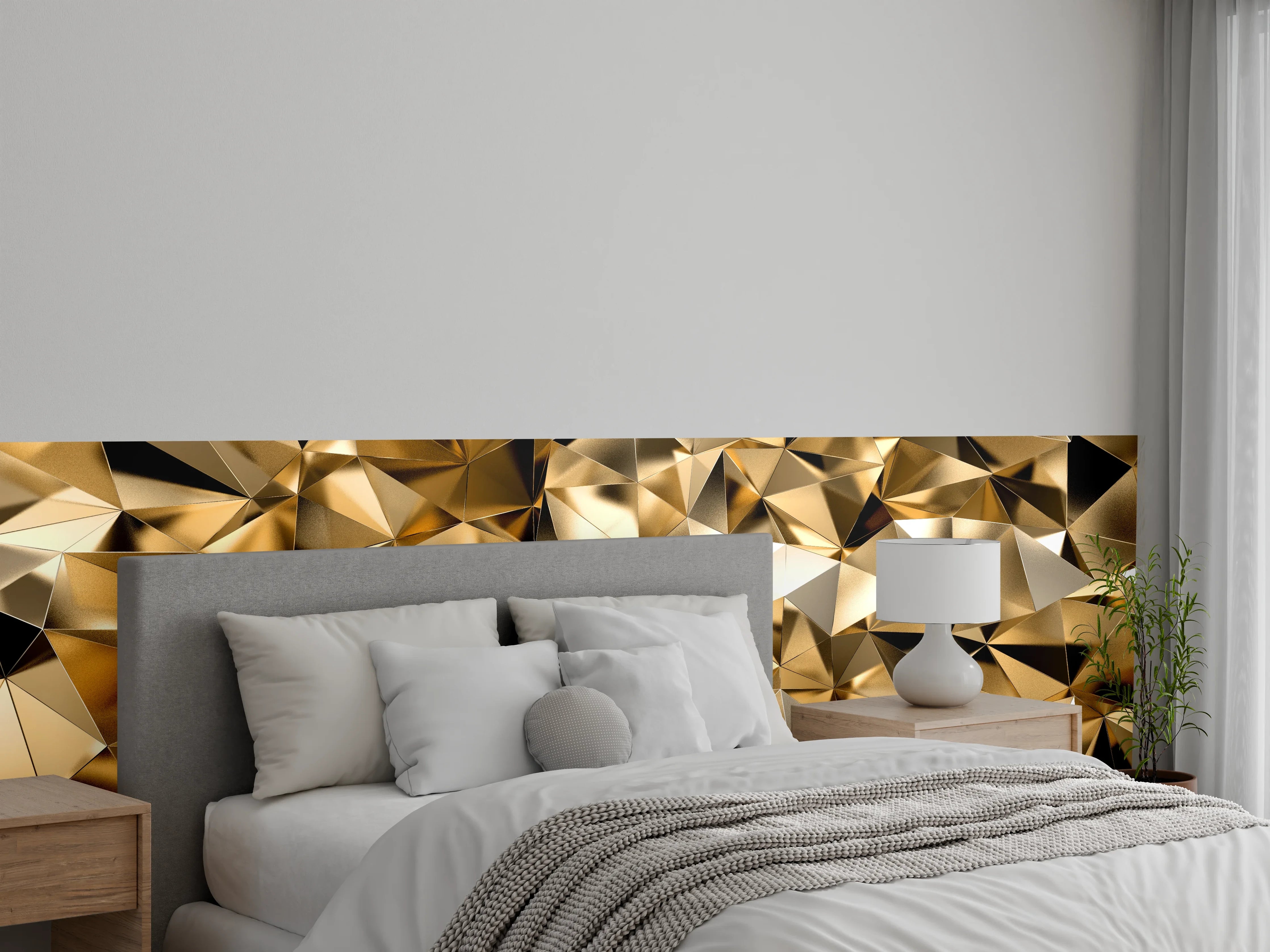 Wandverkleidung Schlafzimmer - 3D Goldenes Kristall Design
