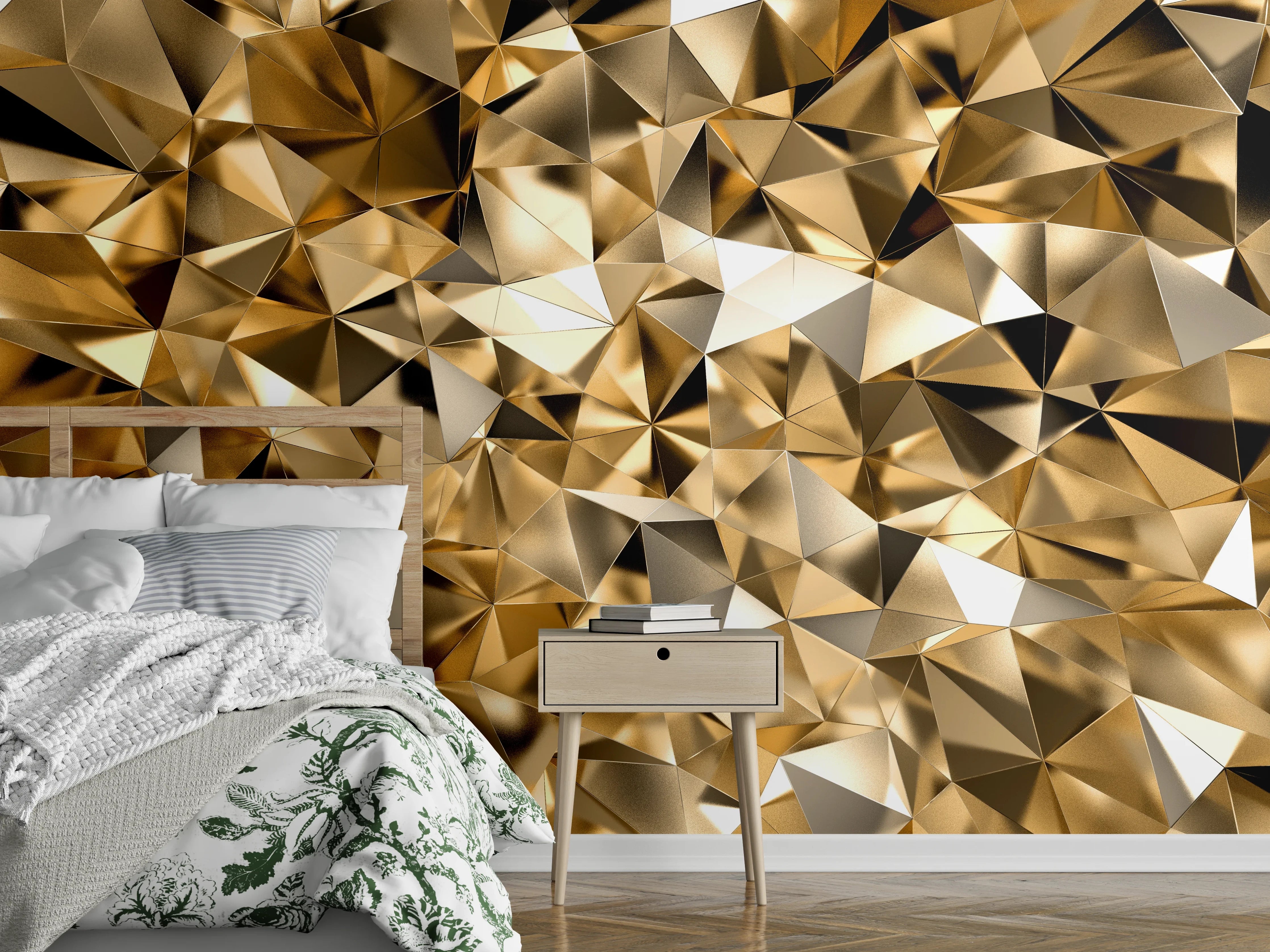 Wandverkleidung Schlafzimmer - 3D Goldenes Kristall Design