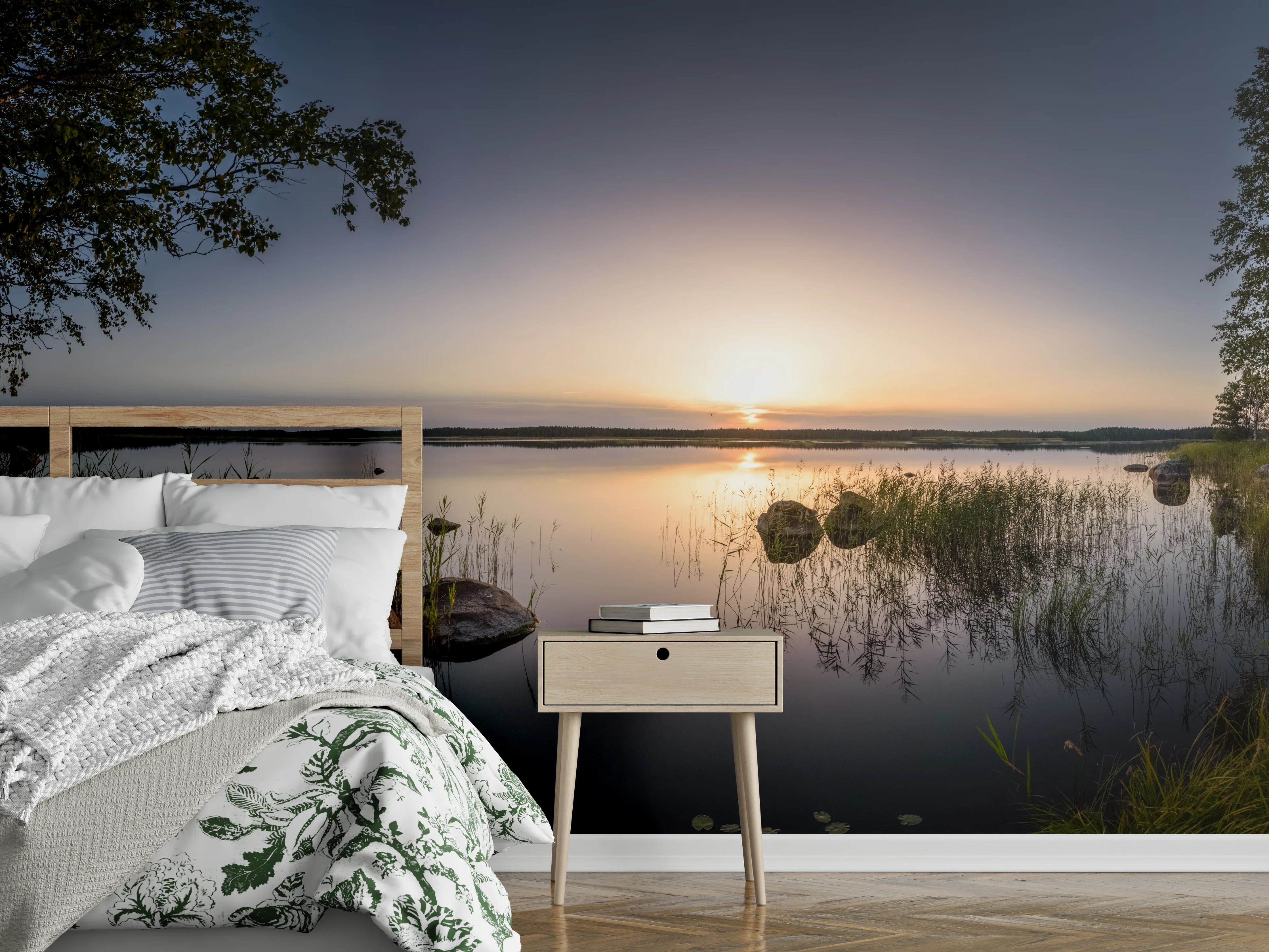 Wandverkleidung Schlafzimmer - Abendgrau am stillen See
