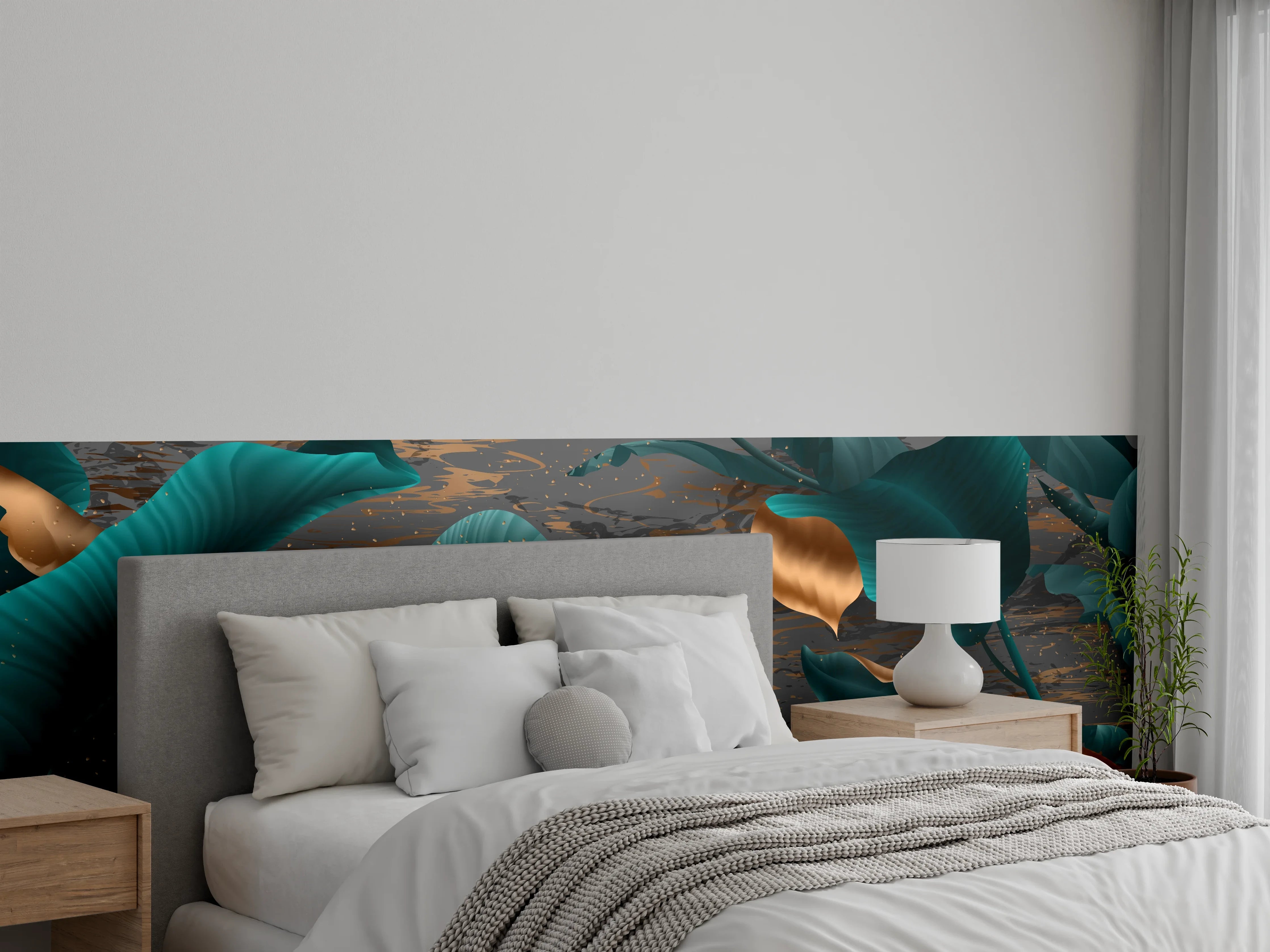 Wandverkleidung Schlafzimmer - Abendlicher Dschungel Goldakzent