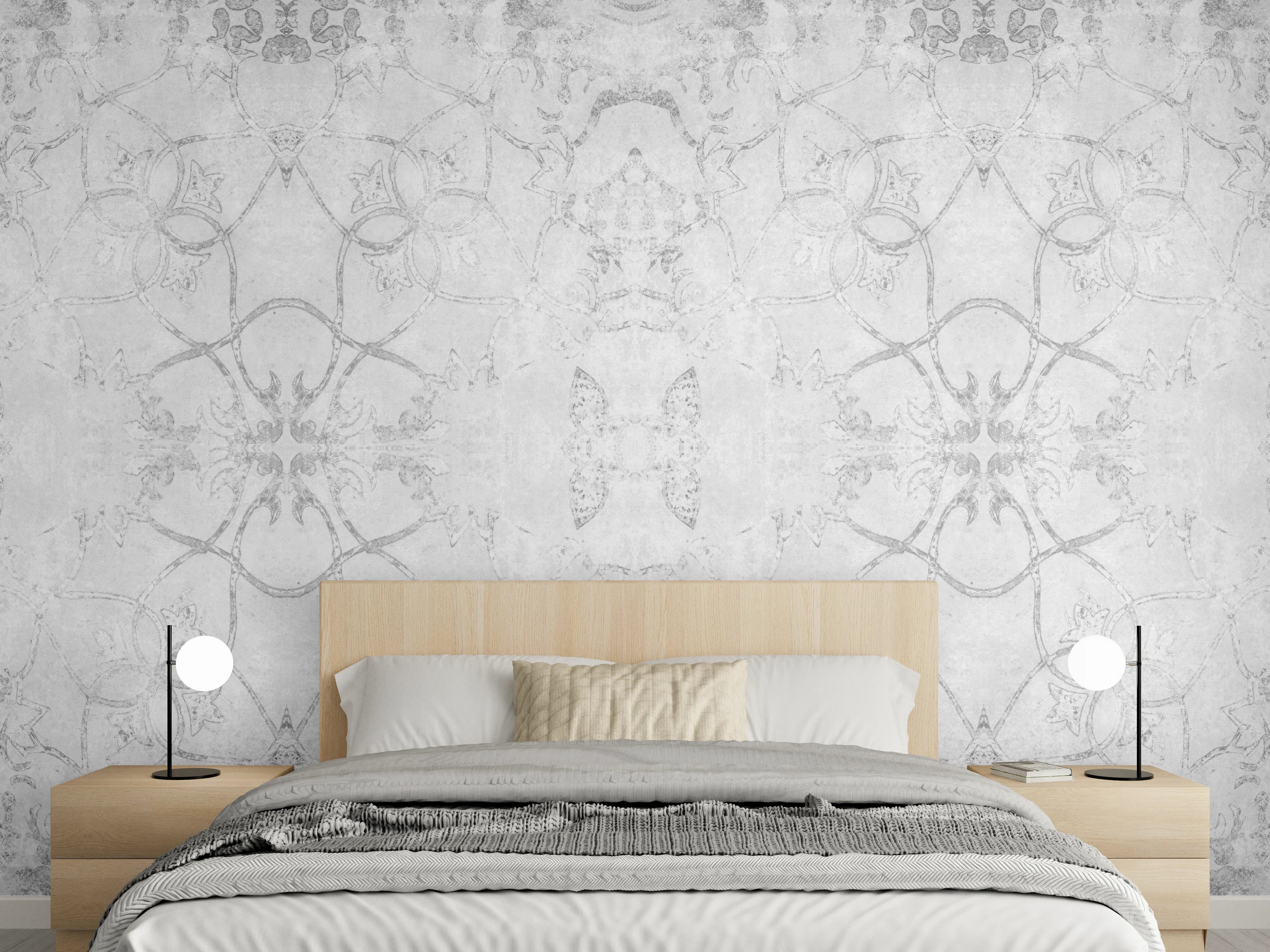 Wandverkleidung Schlafzimmer - Abgenutzte weiße Tapetenmuster