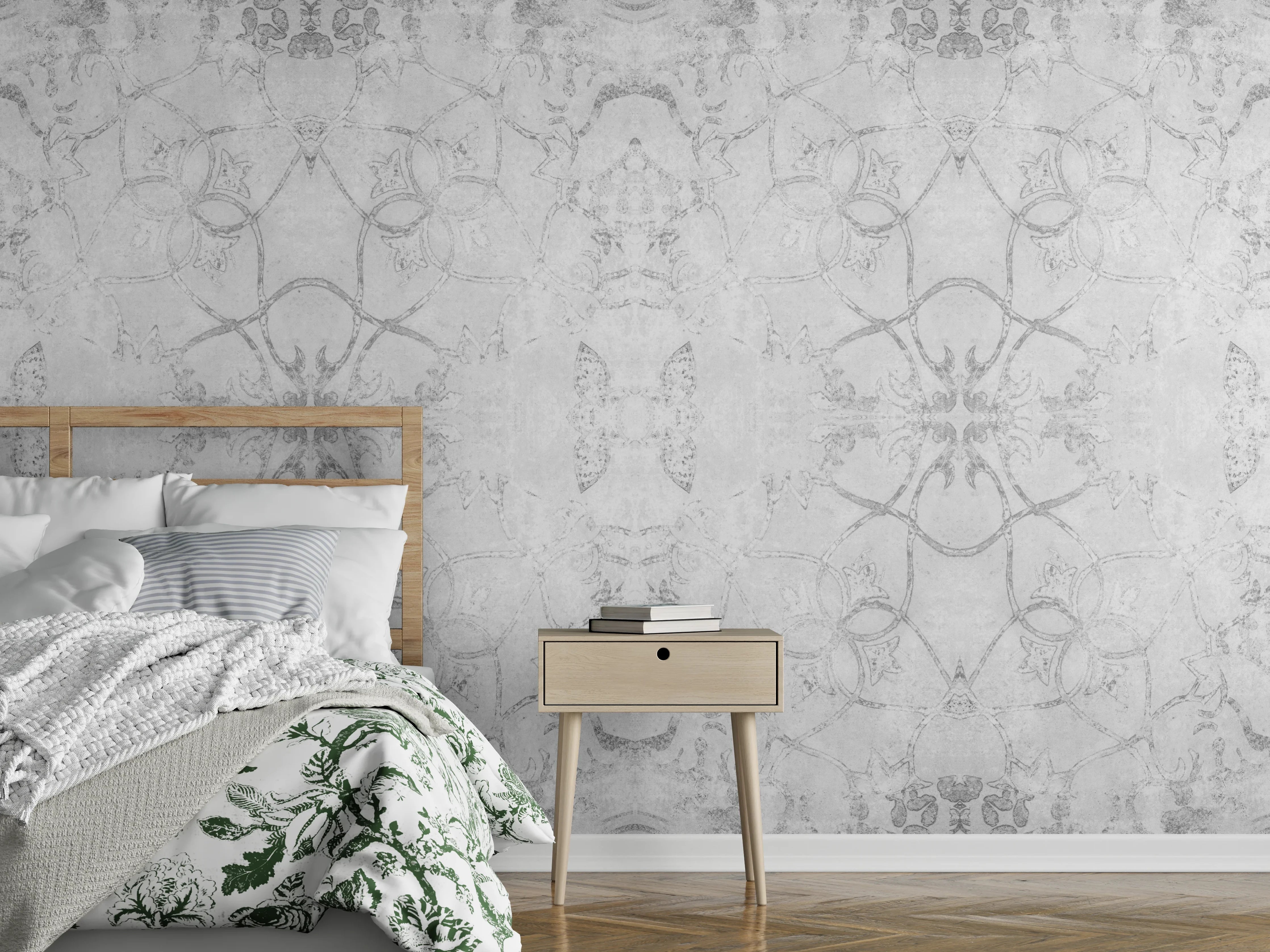 Wandverkleidung Schlafzimmer - Abgenutzte weiße Tapetenmuster
