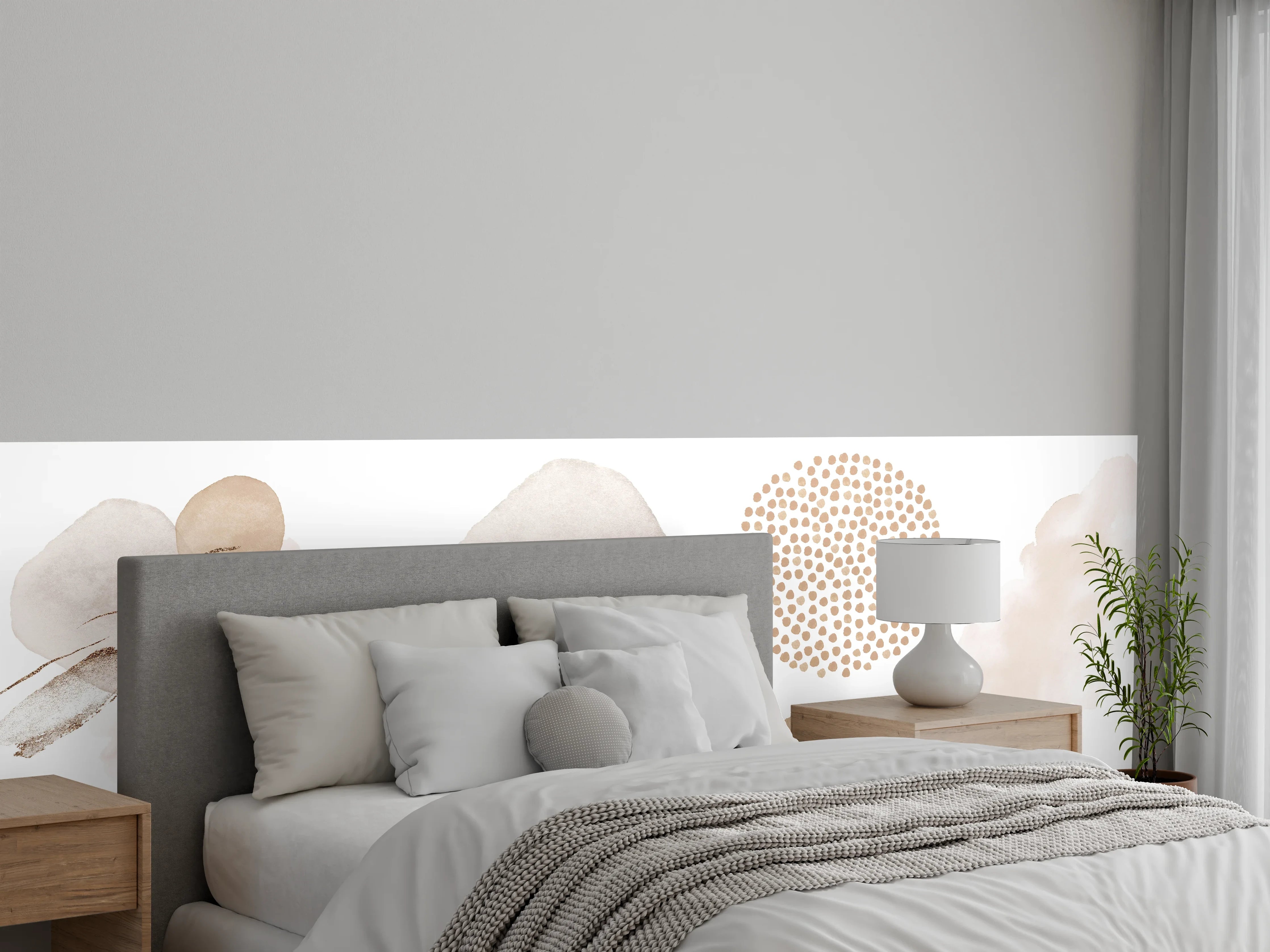 Wandverkleidung Schlafzimmer - Abstrakte Aquarell-Formen Beige Weiß