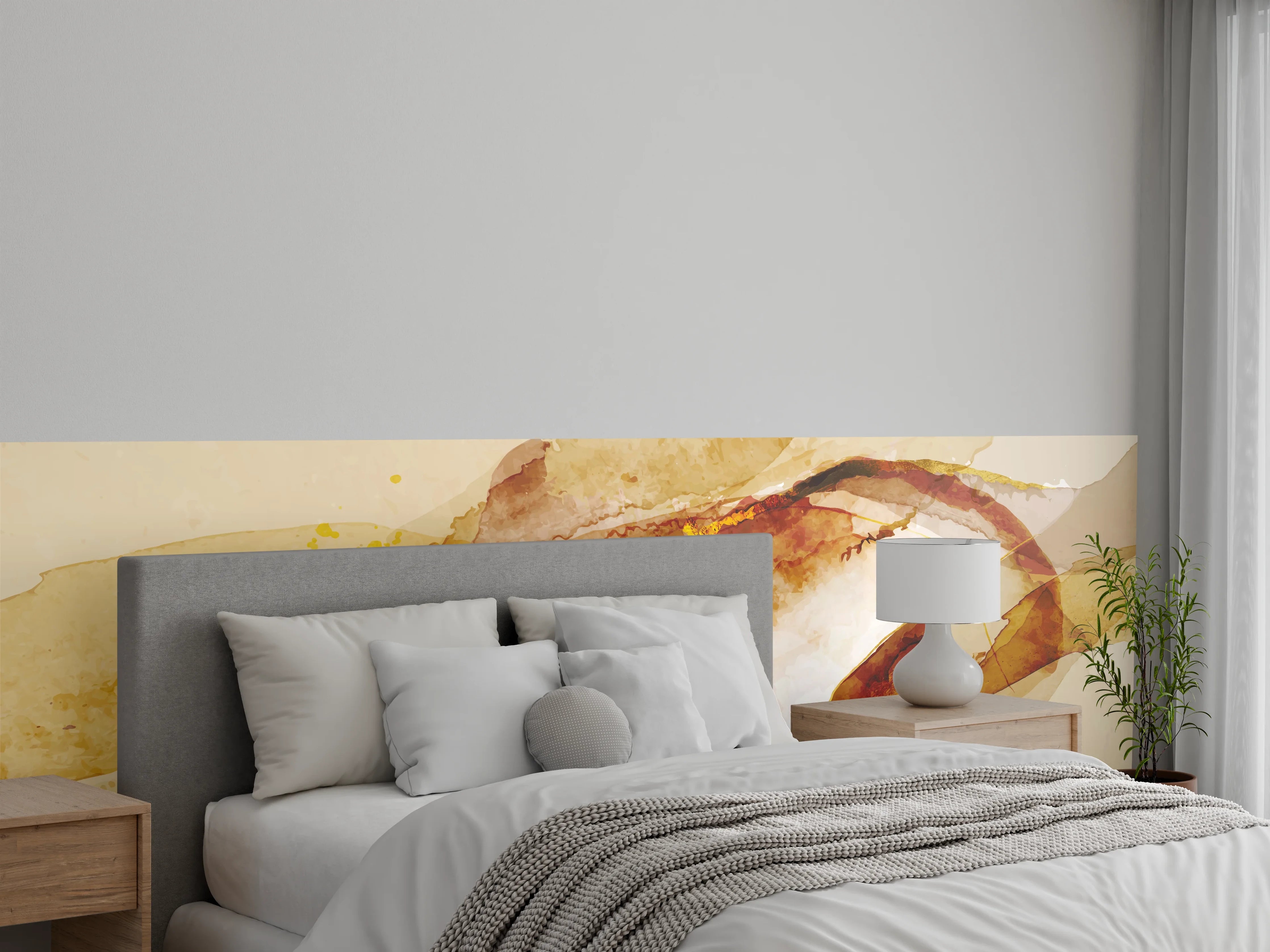 Wandverkleidung Schlafzimmer - Abstrakte Aquarell Gold-Nuancen
