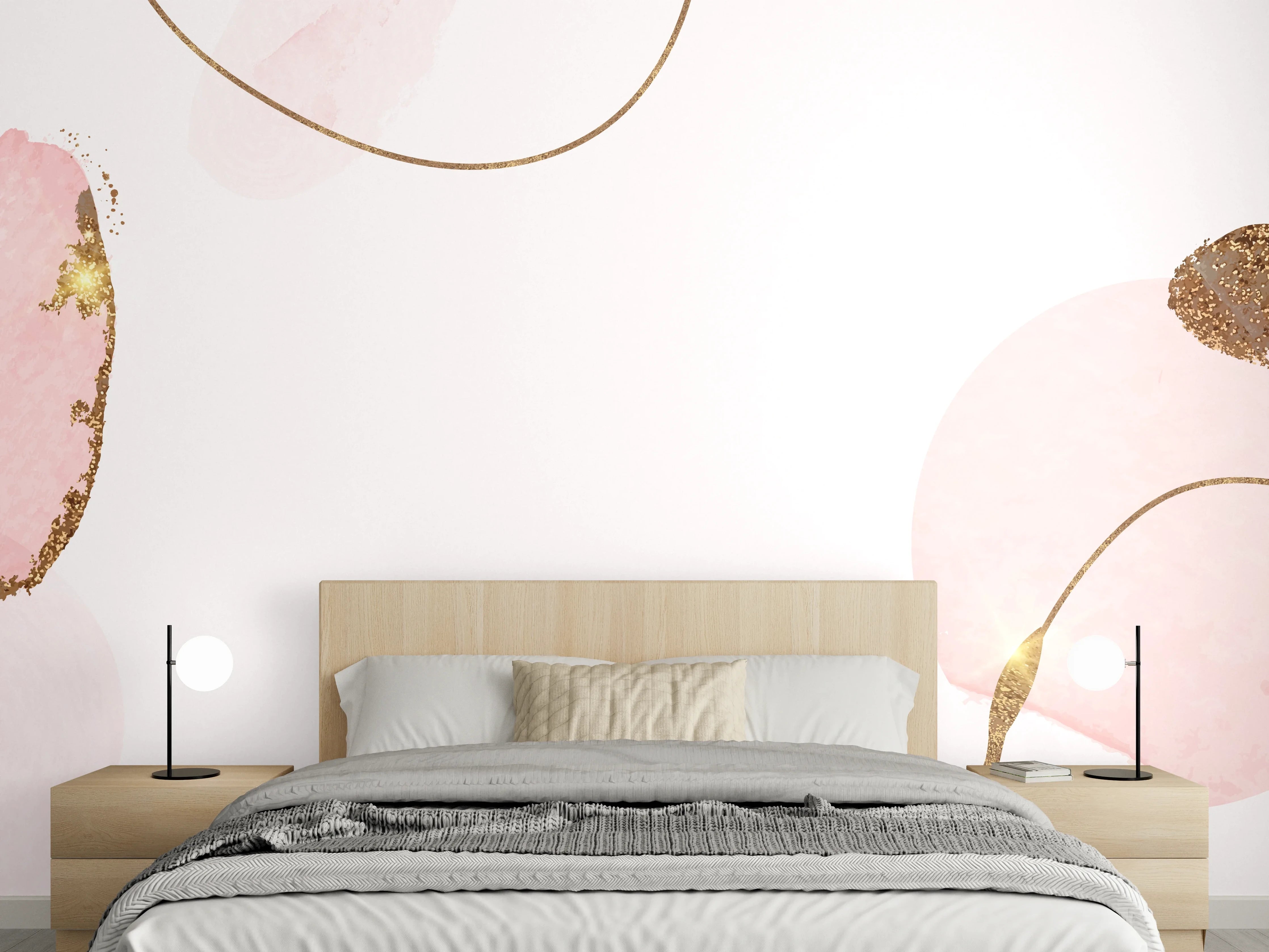 Wandverkleidung Schlafzimmer - Abstrakte Aquarell Goldoptik Pink Rosa