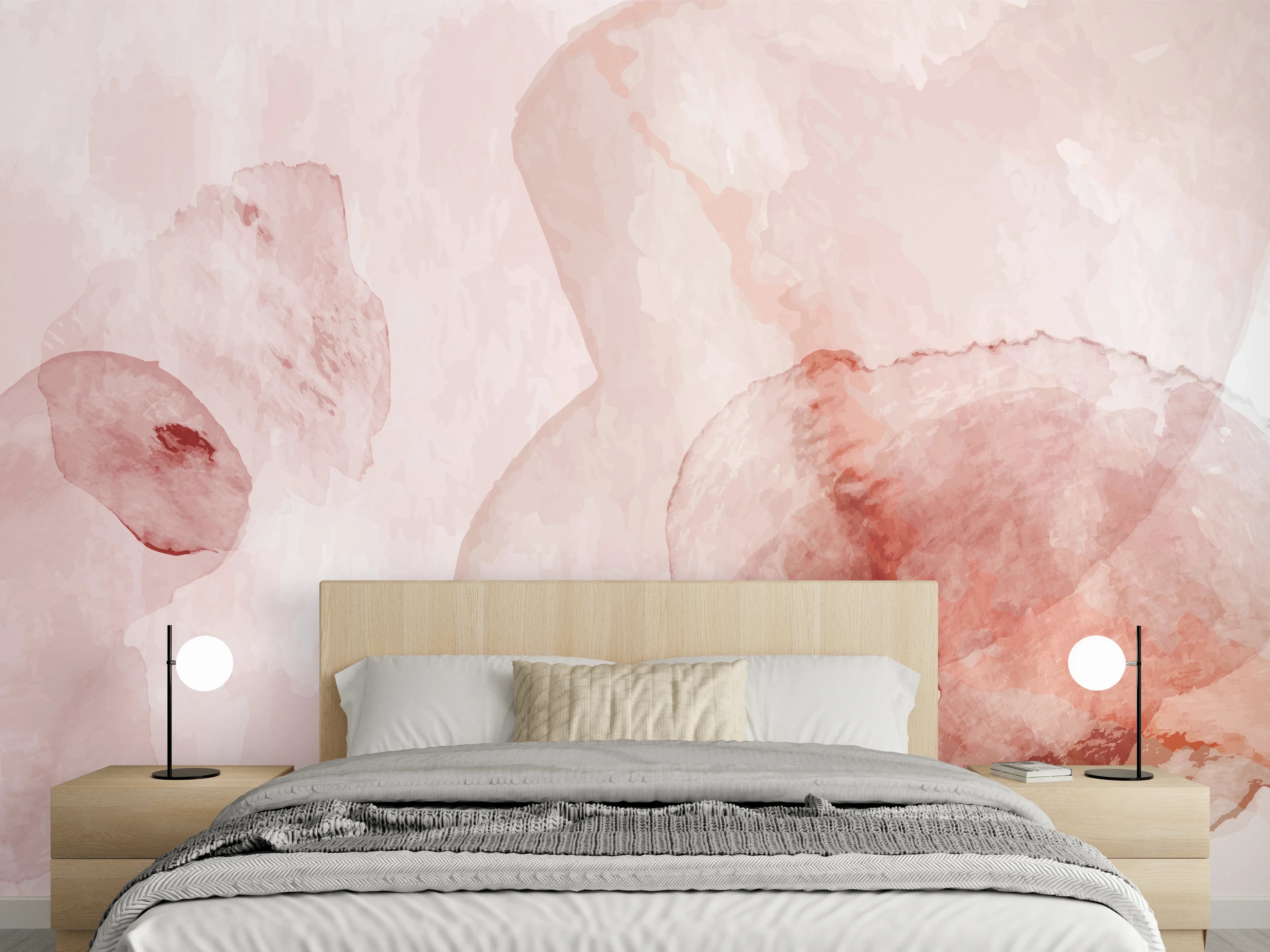 Wandverkleidung Schlafzimmer - Abstrakte Aquarell Rosa Töne