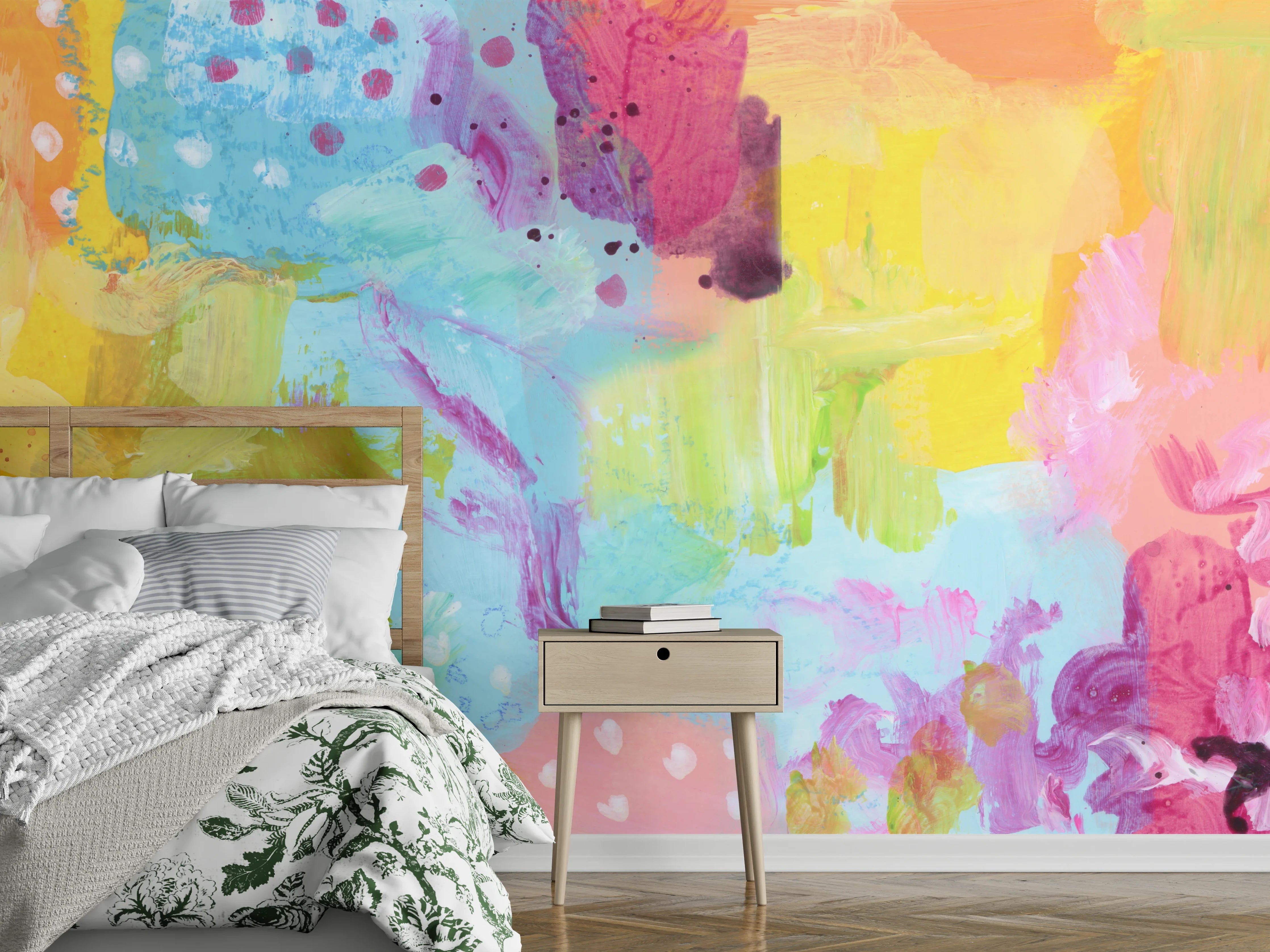 Wandverkleidung Schlafzimmer - Abstrakte Aquarellfarben Wandkunst