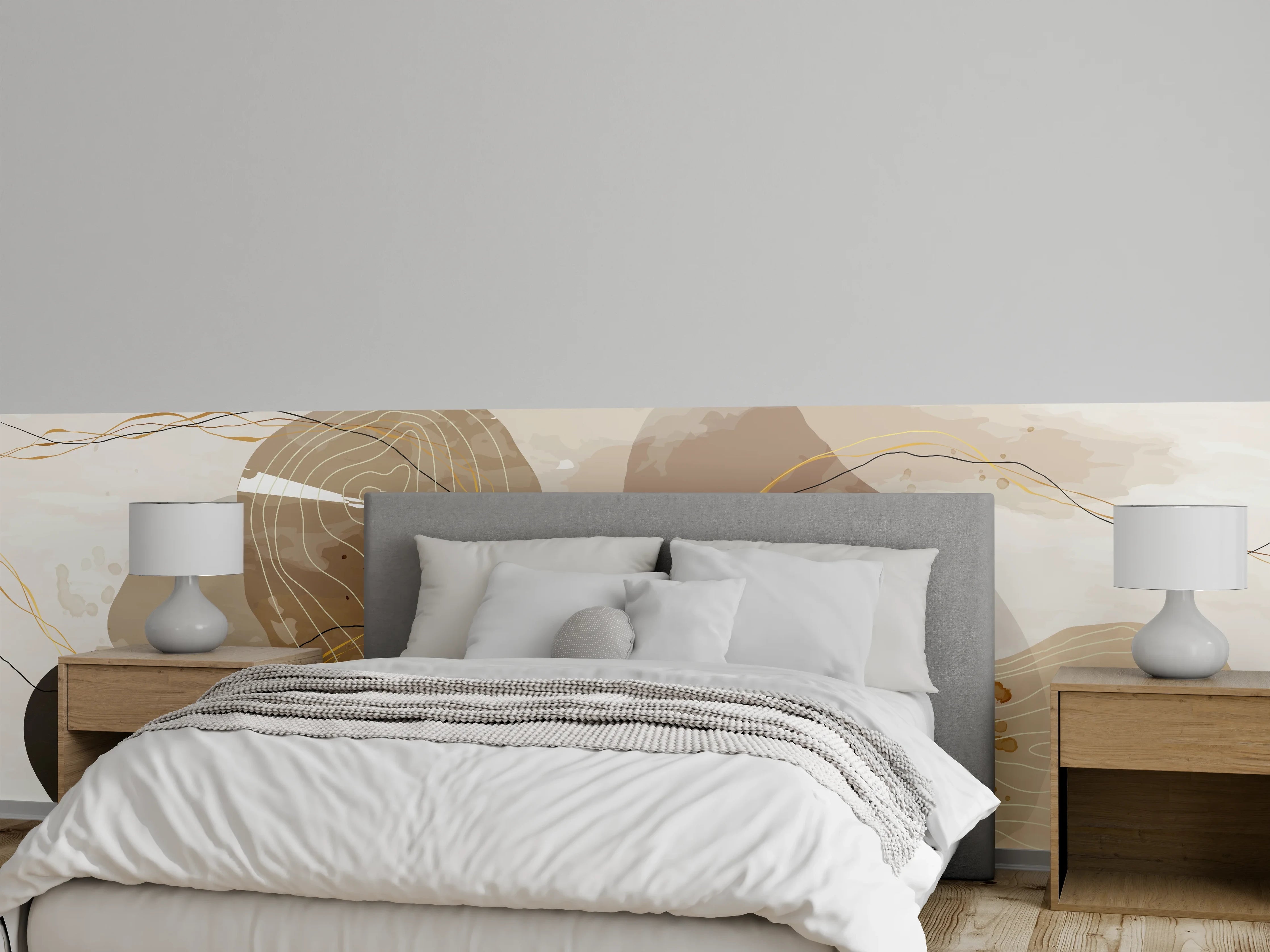 Wandverkleidung Schlafzimmer - Abstrakte Beige-Braune Linienkunst