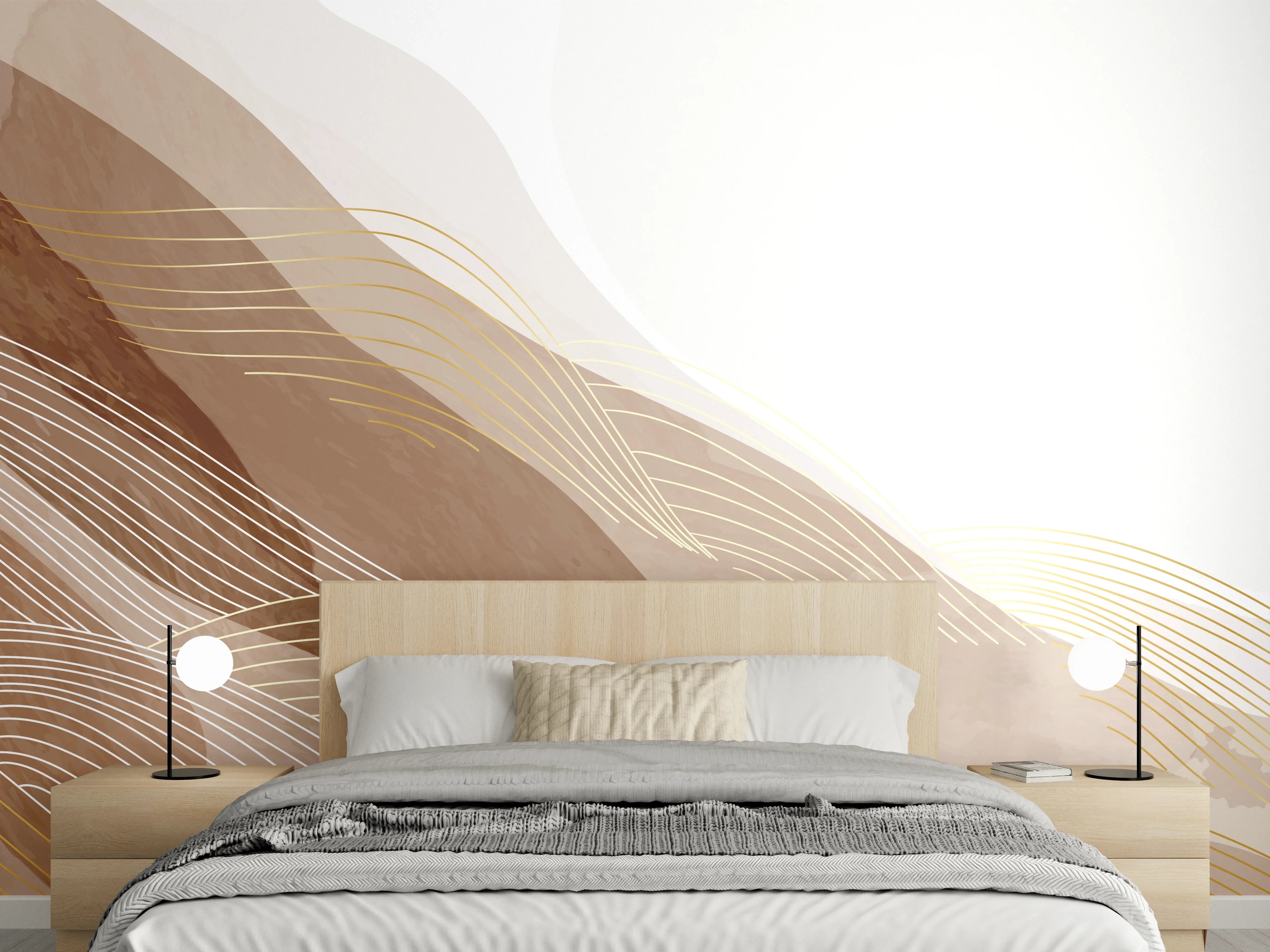 Wandverkleidung Schlafzimmer - Abstrakte Beige Linien Kunst