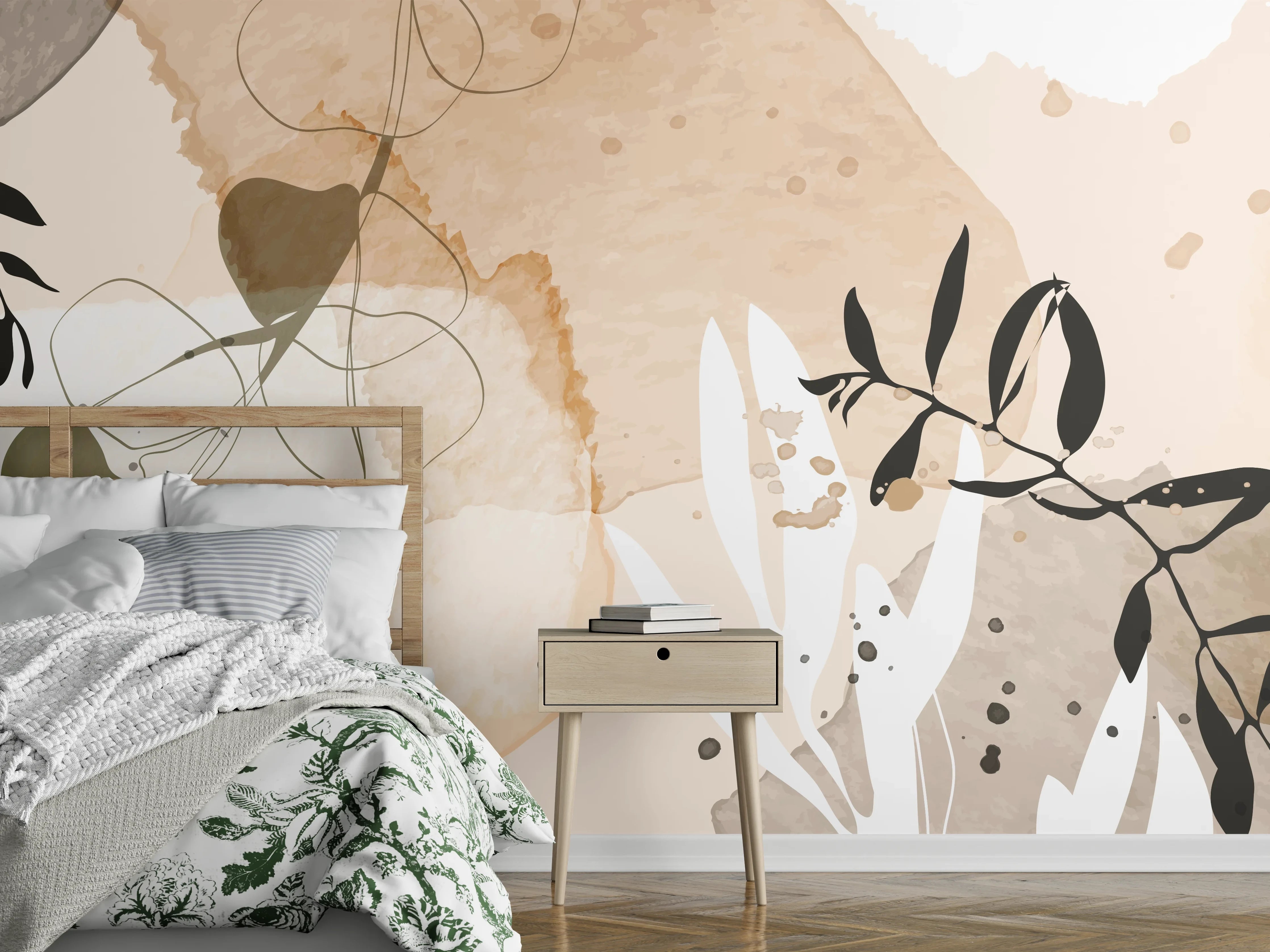 Wandverkleidung Schlafzimmer - Abstrakte Beige-Töne Kunst