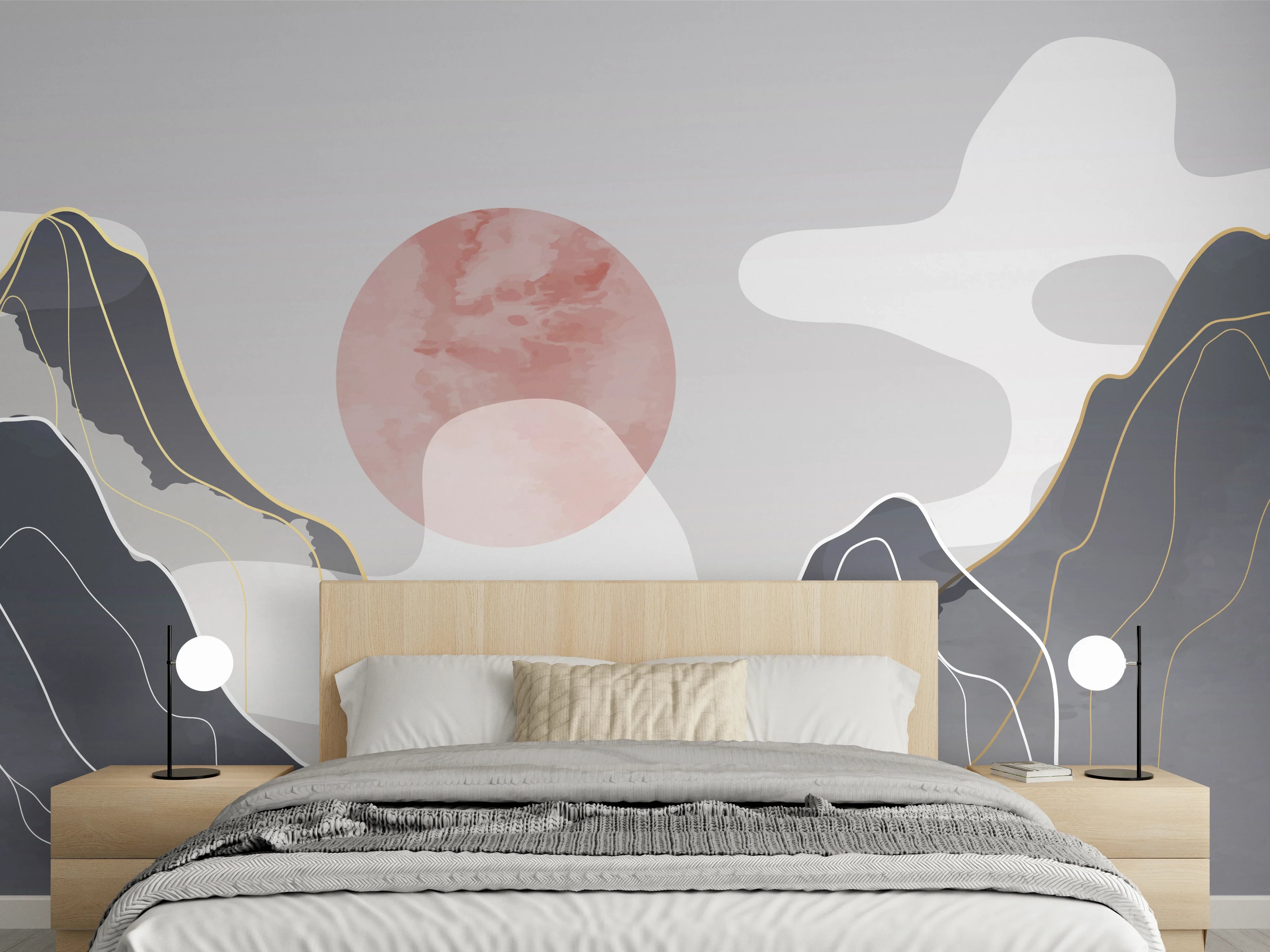 Wandverkleidung Schlafzimmer - Abstrakte Berge in Pastell