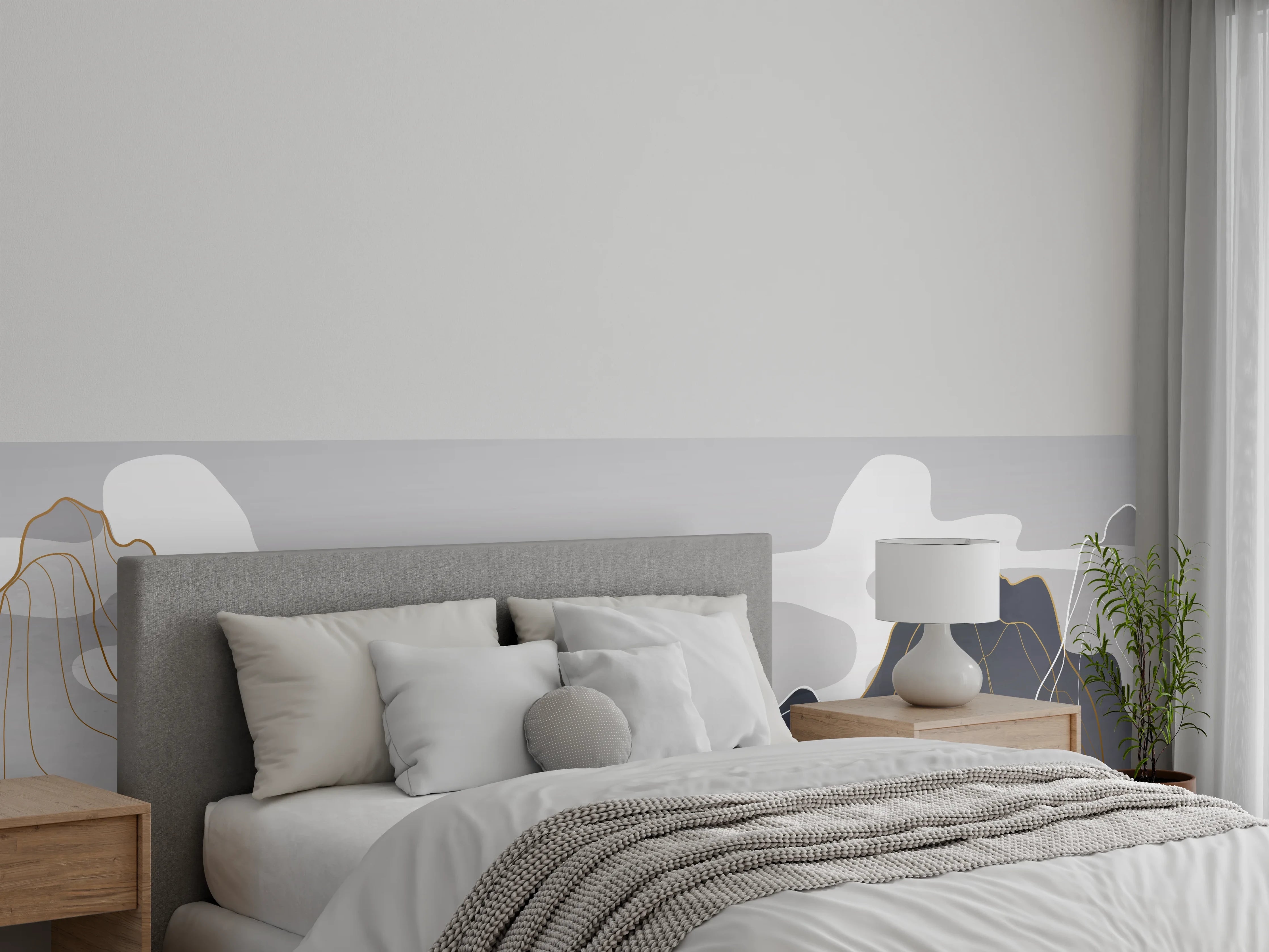 Wandverkleidung Schlafzimmer - Abstrakte Berge in Pastell