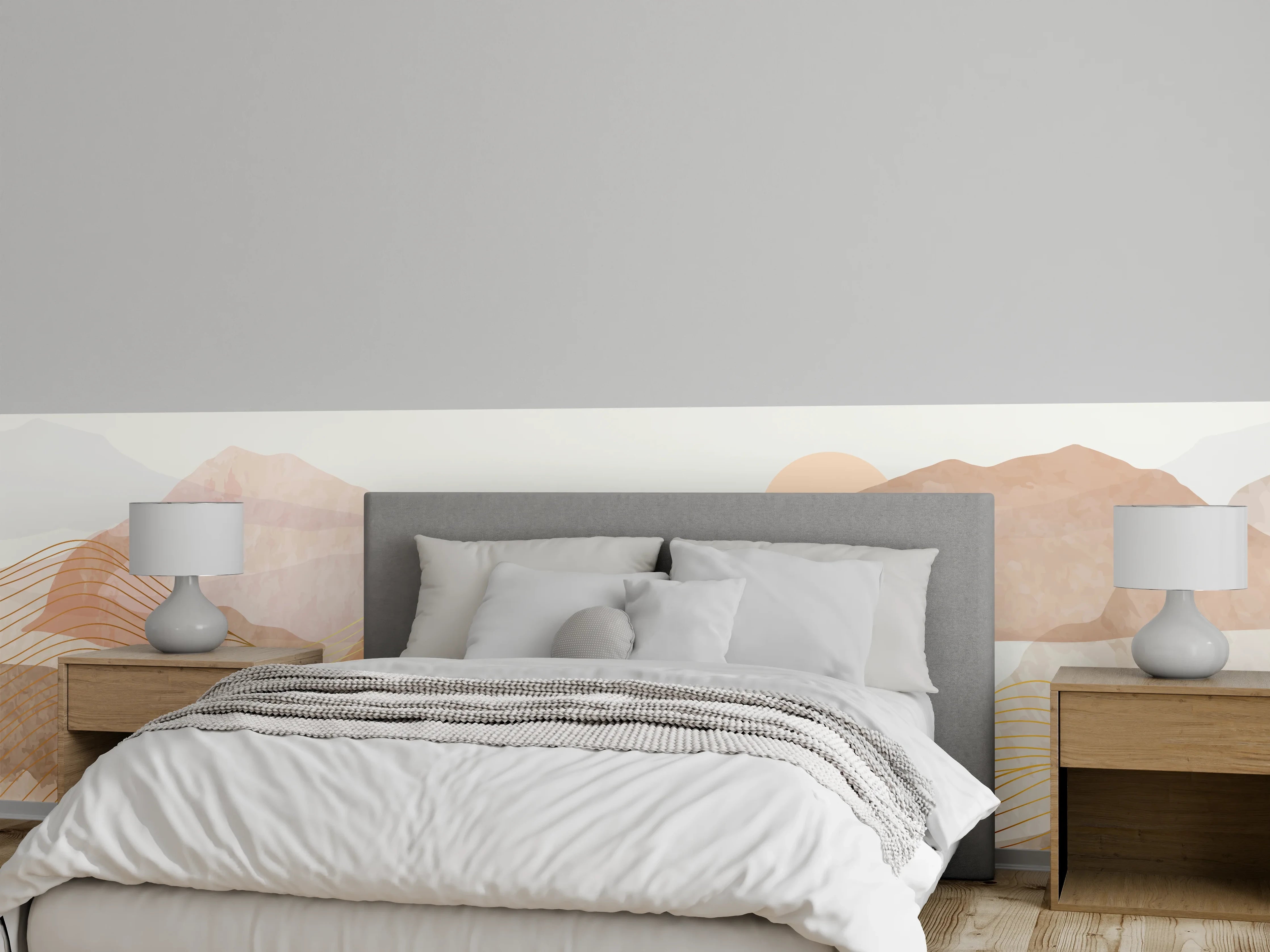 Wandverkleidung Schlafzimmer - Abstrakte Bergenlandschaft in Erdtönen