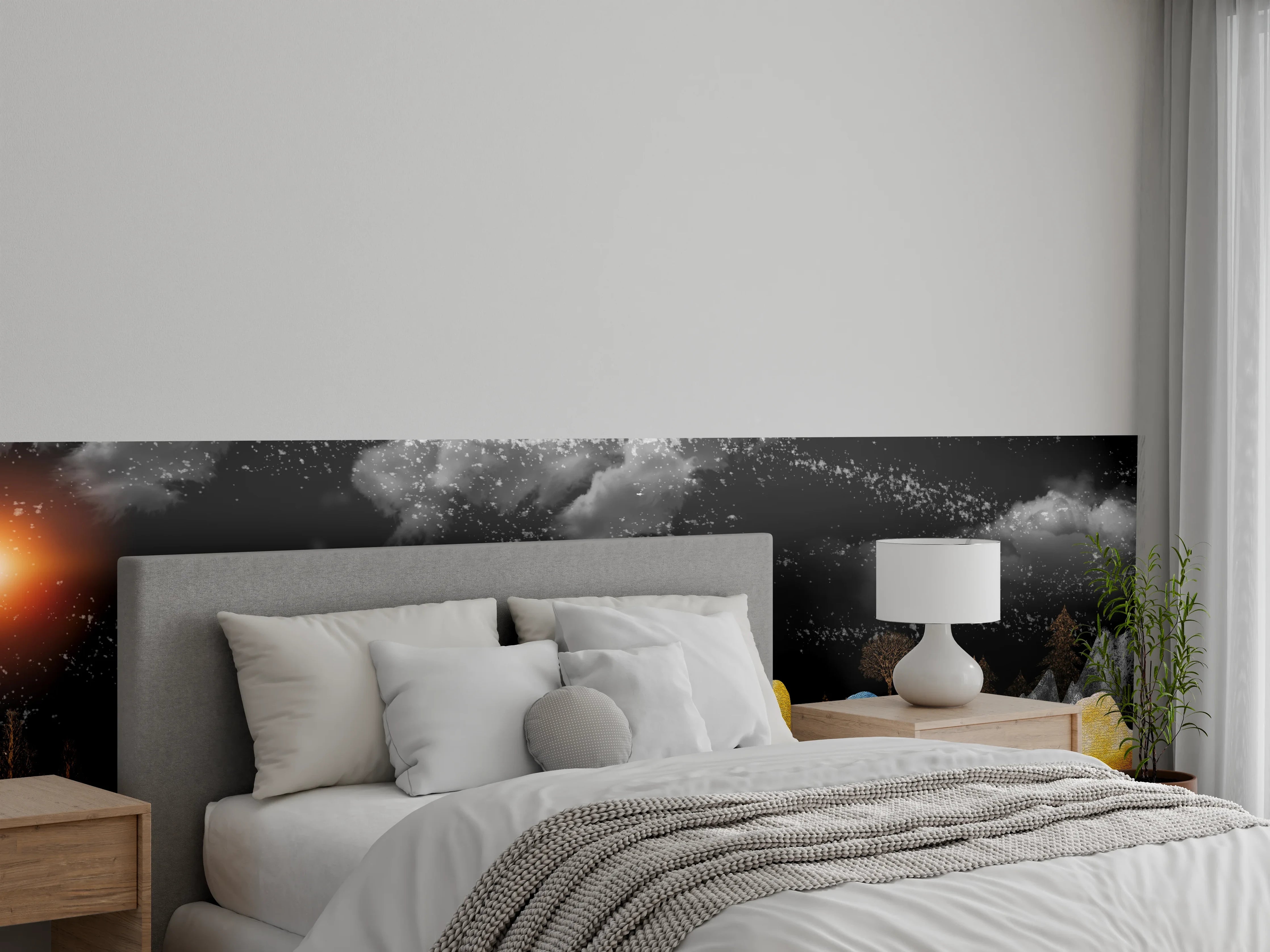 Wandverkleidung Schlafzimmer - Abstrakte Berglandschaft in Nachtfarben