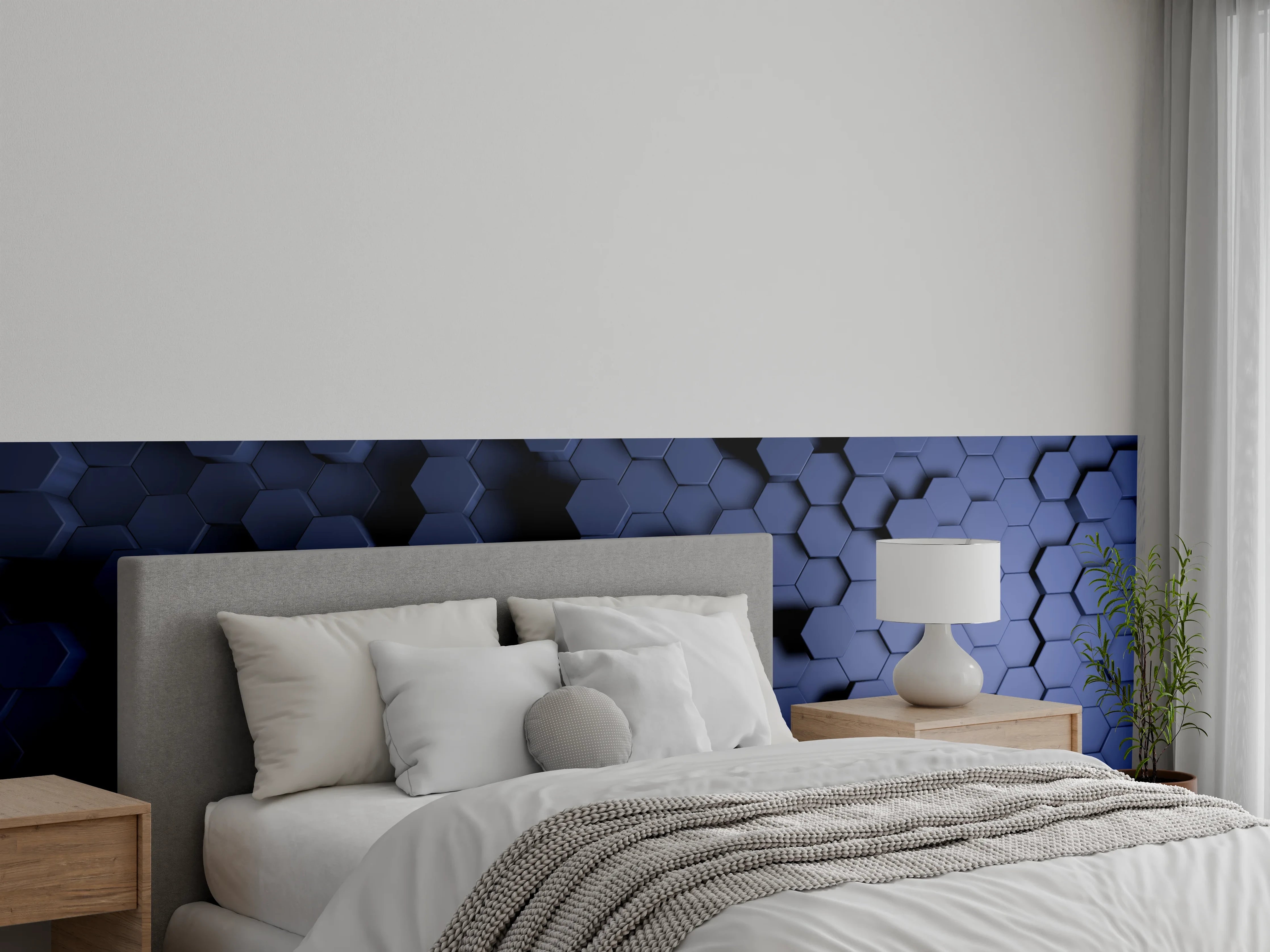 Wandverkleidung Schlafzimmer - Abstrakte Blau-Hexagon-Struktur