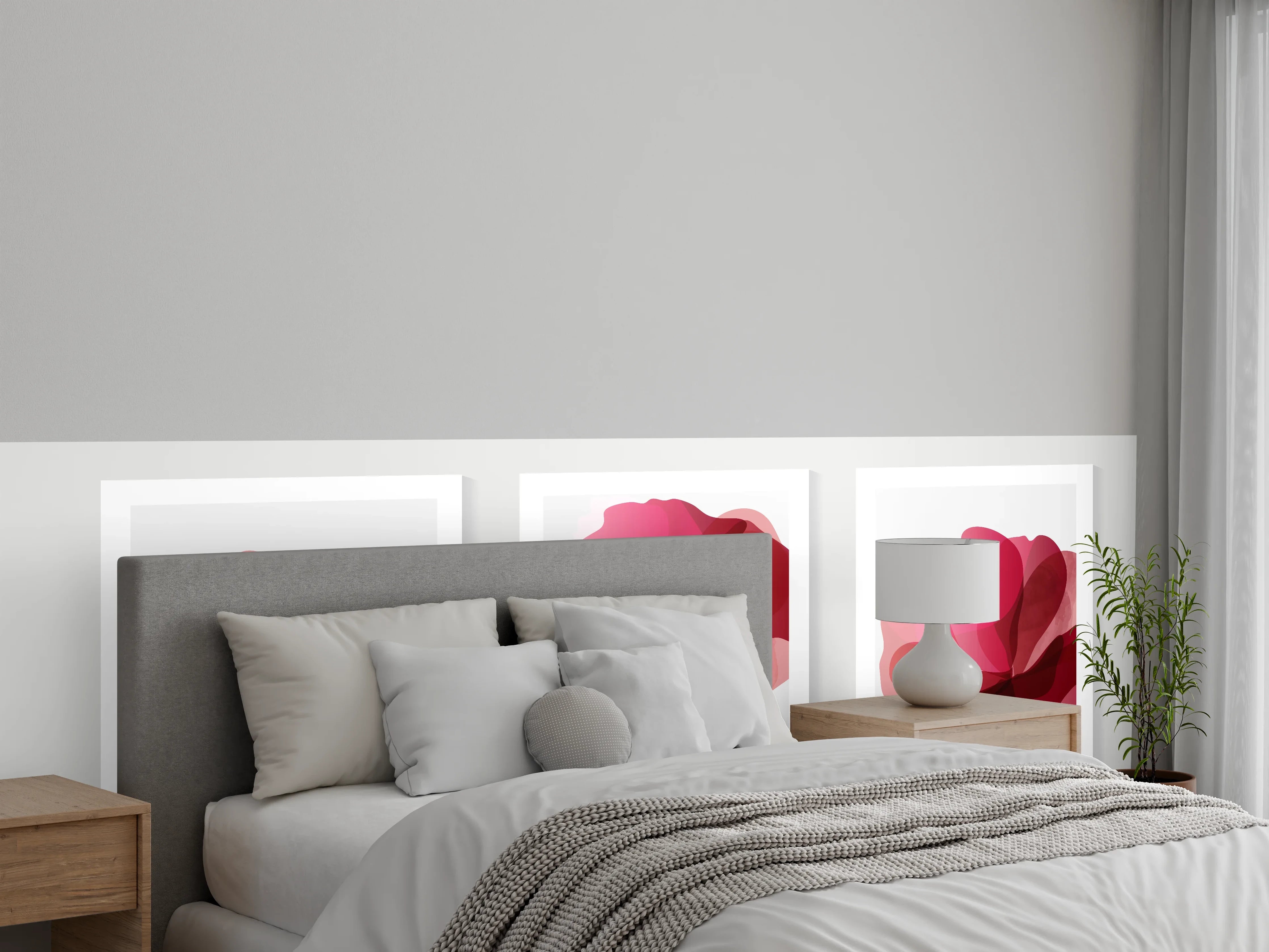 Wandverkleidung Schlafzimmer - Abstrakte Blüten Rot-Pink