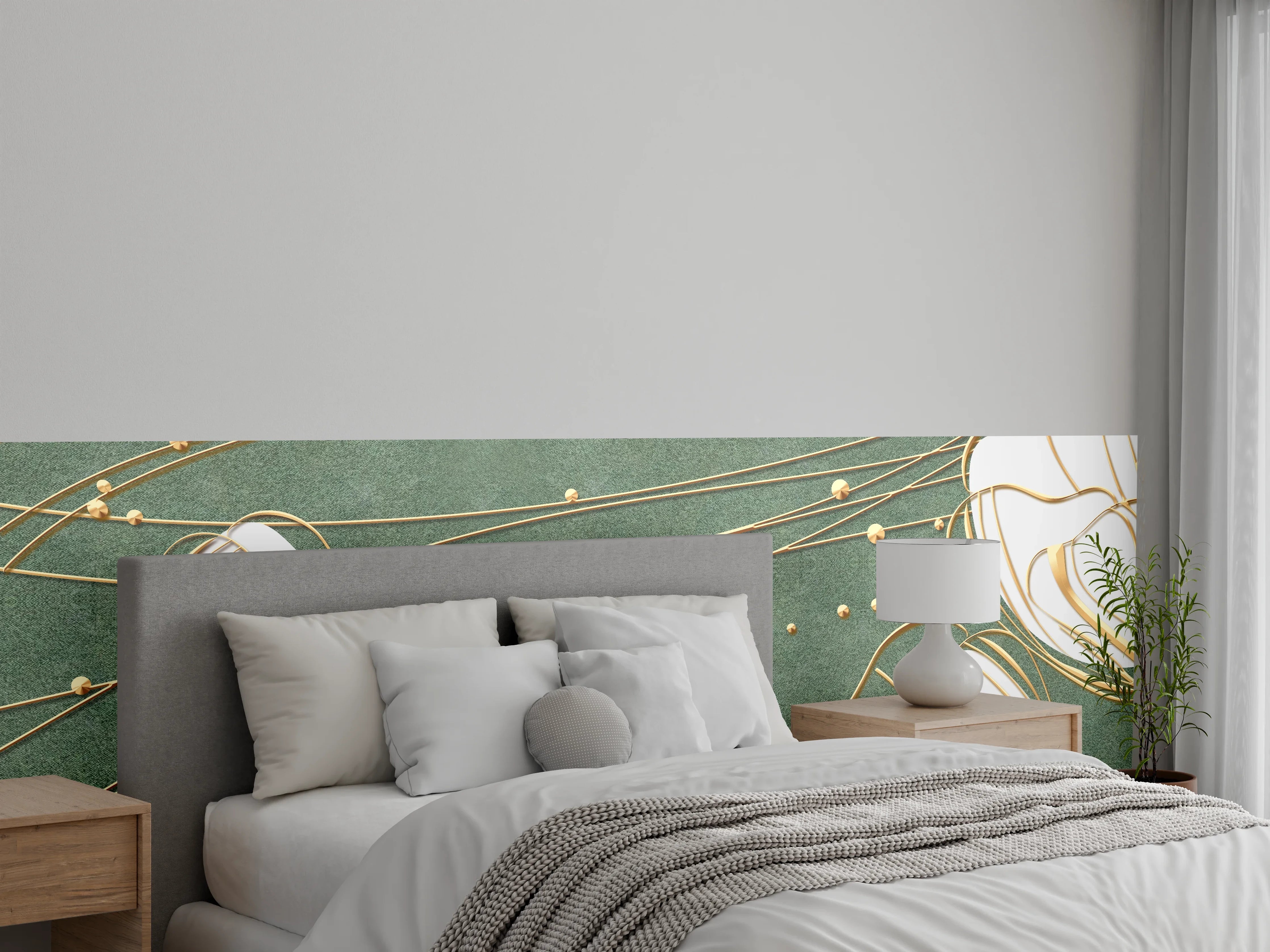 Wandverkleidung Schlafzimmer - Abstrakte Blumen Beige Grün